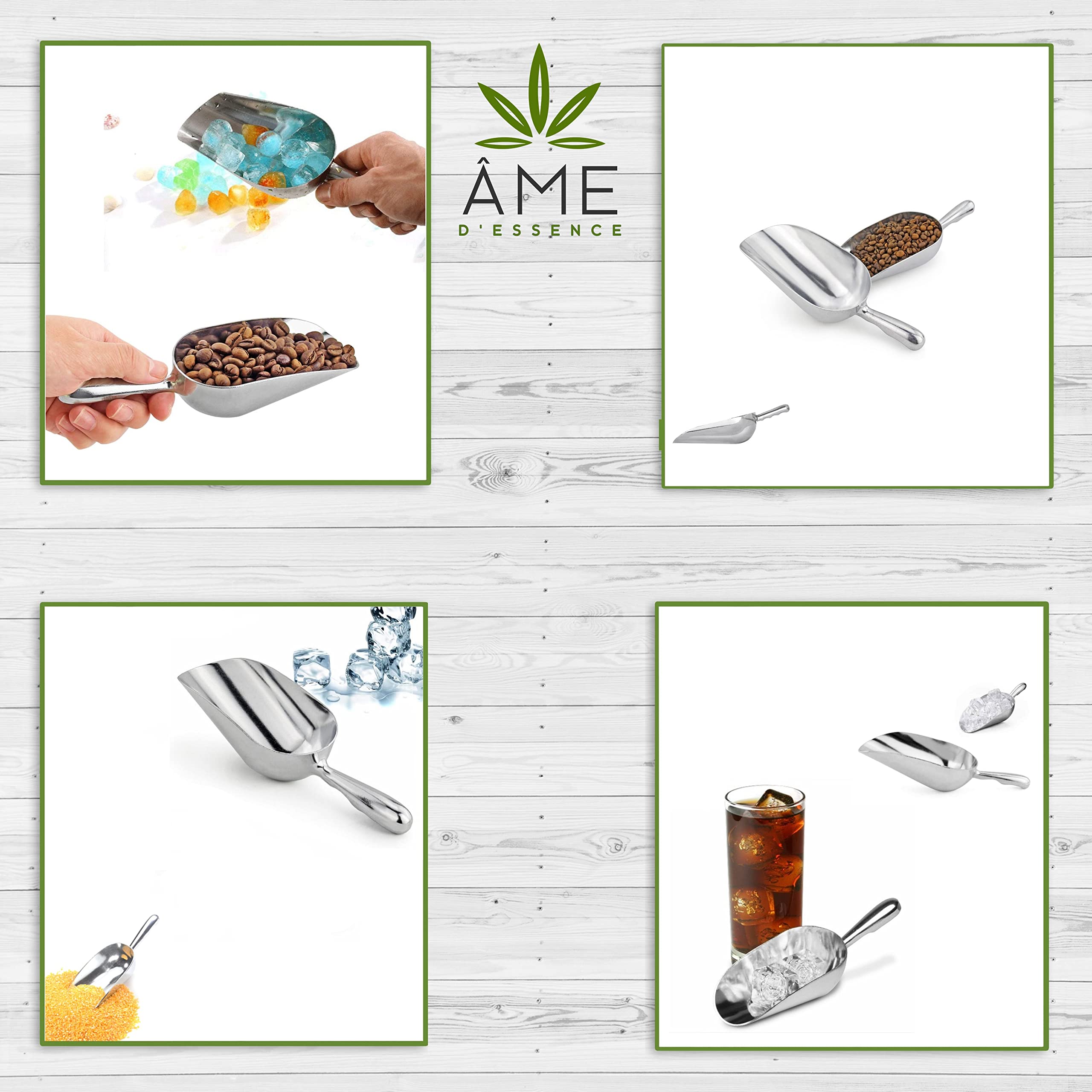 Ame D'Essence 12-Ounce Durable Aluminum Scoop - Rust-Resistant, Lightweight And Easy To Clean Kitchen Utensil (Gripped Handle)