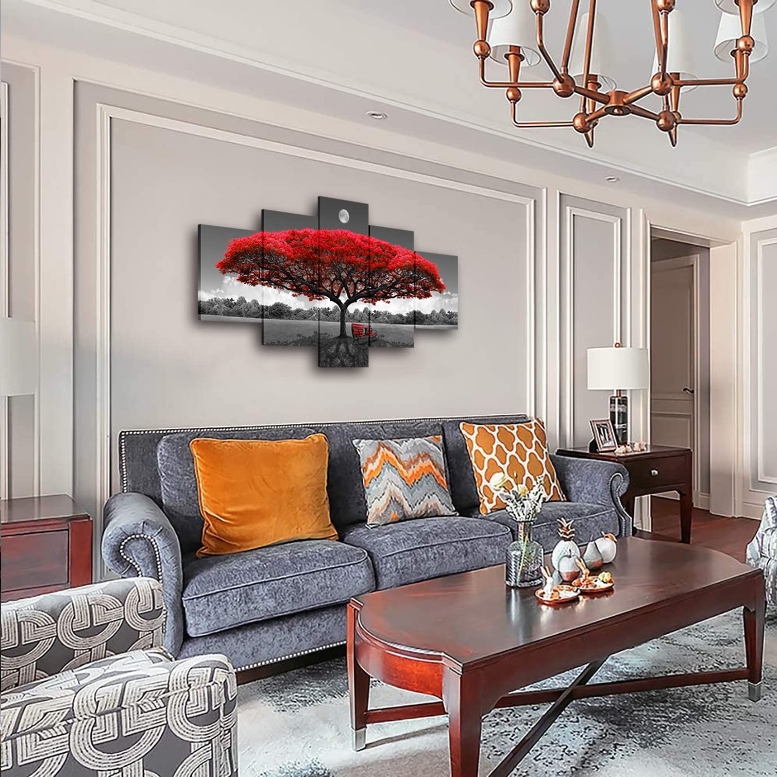 Canvas Wall Art Red Tree Wall Art Black And White Framed Artwork Landscape Pictures For Wall Decor Pictures For Living Room 5 Pi