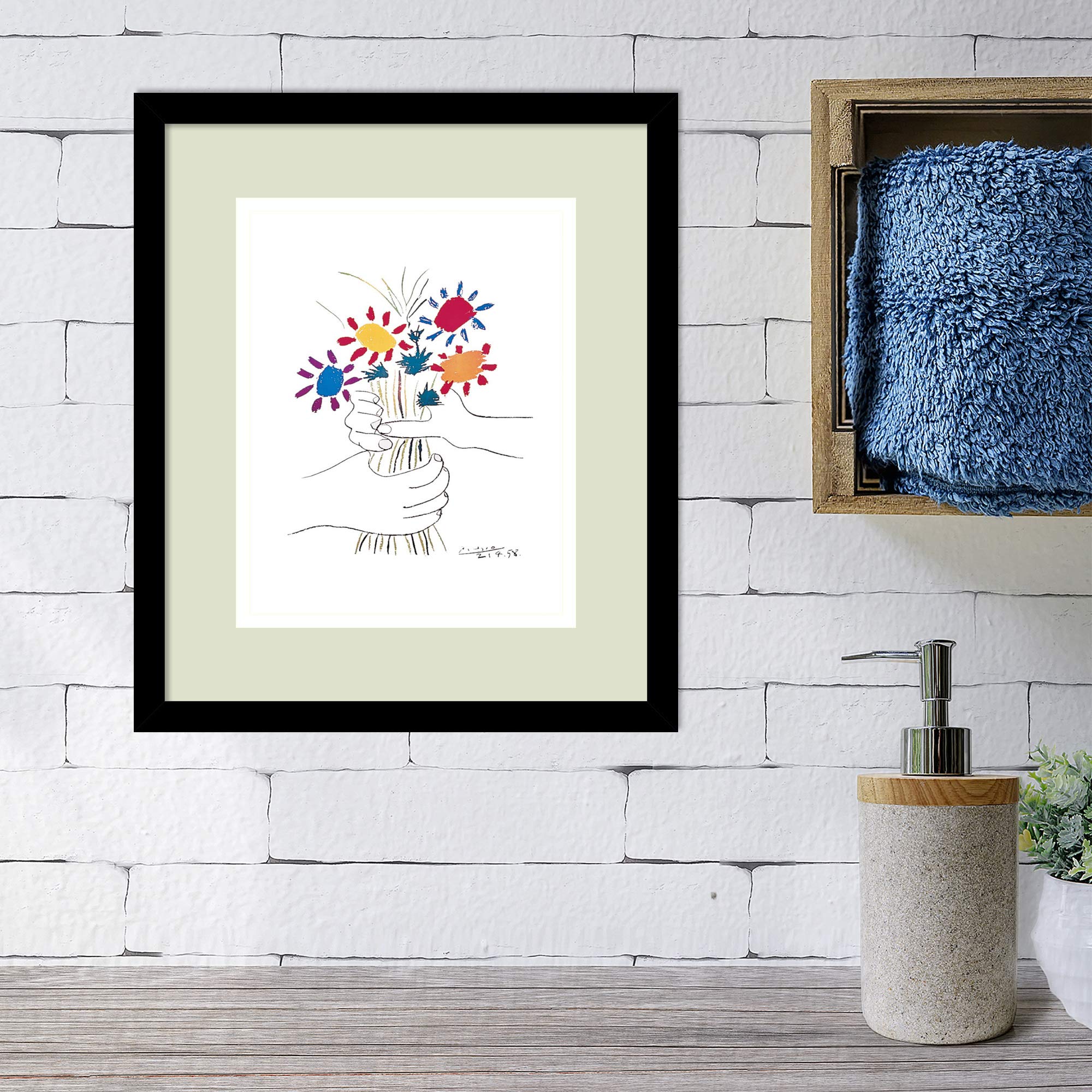 Amanti Art Framed Wall Art Print 15X13 Fleurs By Pablo Picasso, Abstract Wall Art, Museum Masters Classics Decor, Small Poster P