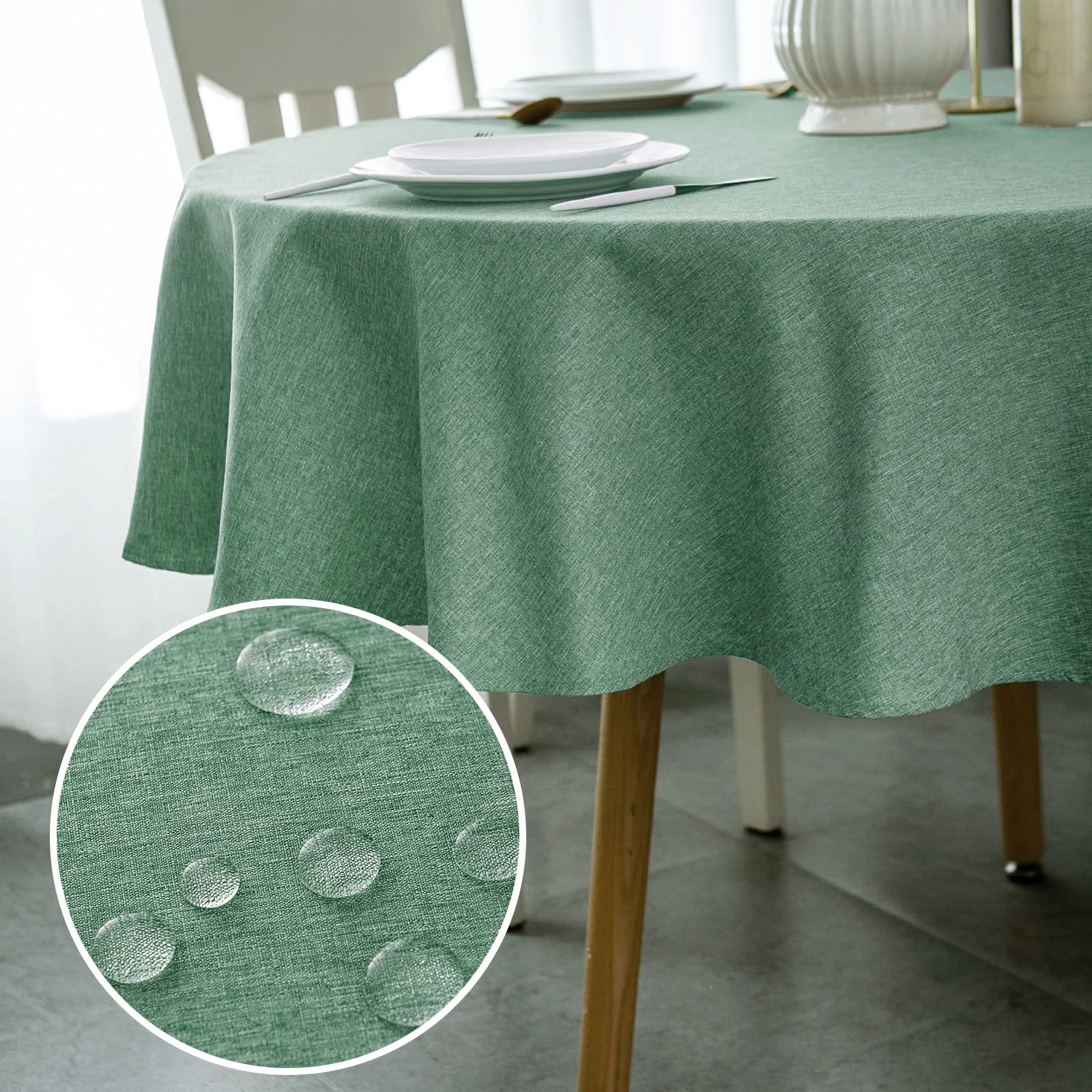Qidordour Round Tablecloth,48 Inch Diameter,Faux Linen Table Cloth,Water Resistant Spill-Proof Wipeable Polyester Dining Table C