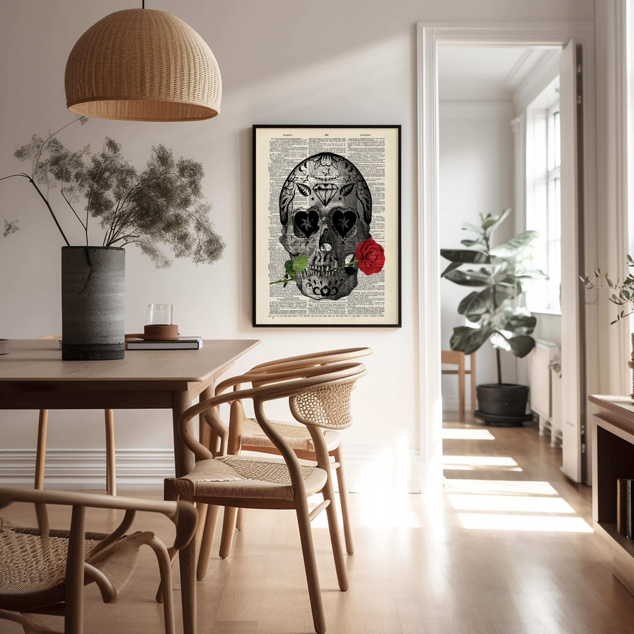 Poster Master Dictionary Art Poster - Rose And Sugar Skull Print - Flower Art - Tattoo Art - Day Of The Dead Art - Goth Gift For