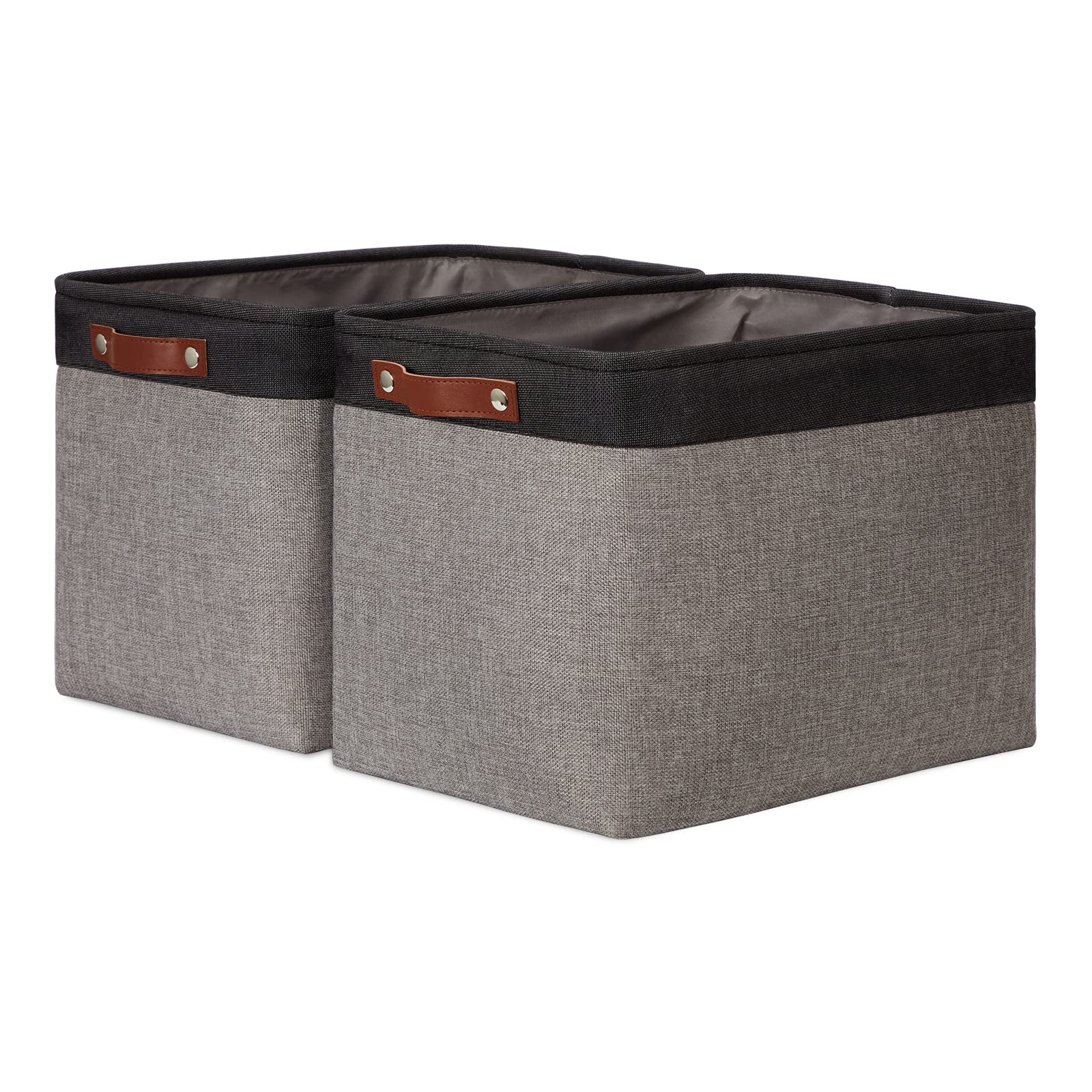 Dullemelo Storage Bins 16''X12''X12'' With Leather Handles For Organizing,Decorative Collapsible Storage Baskets For Shelves Clo