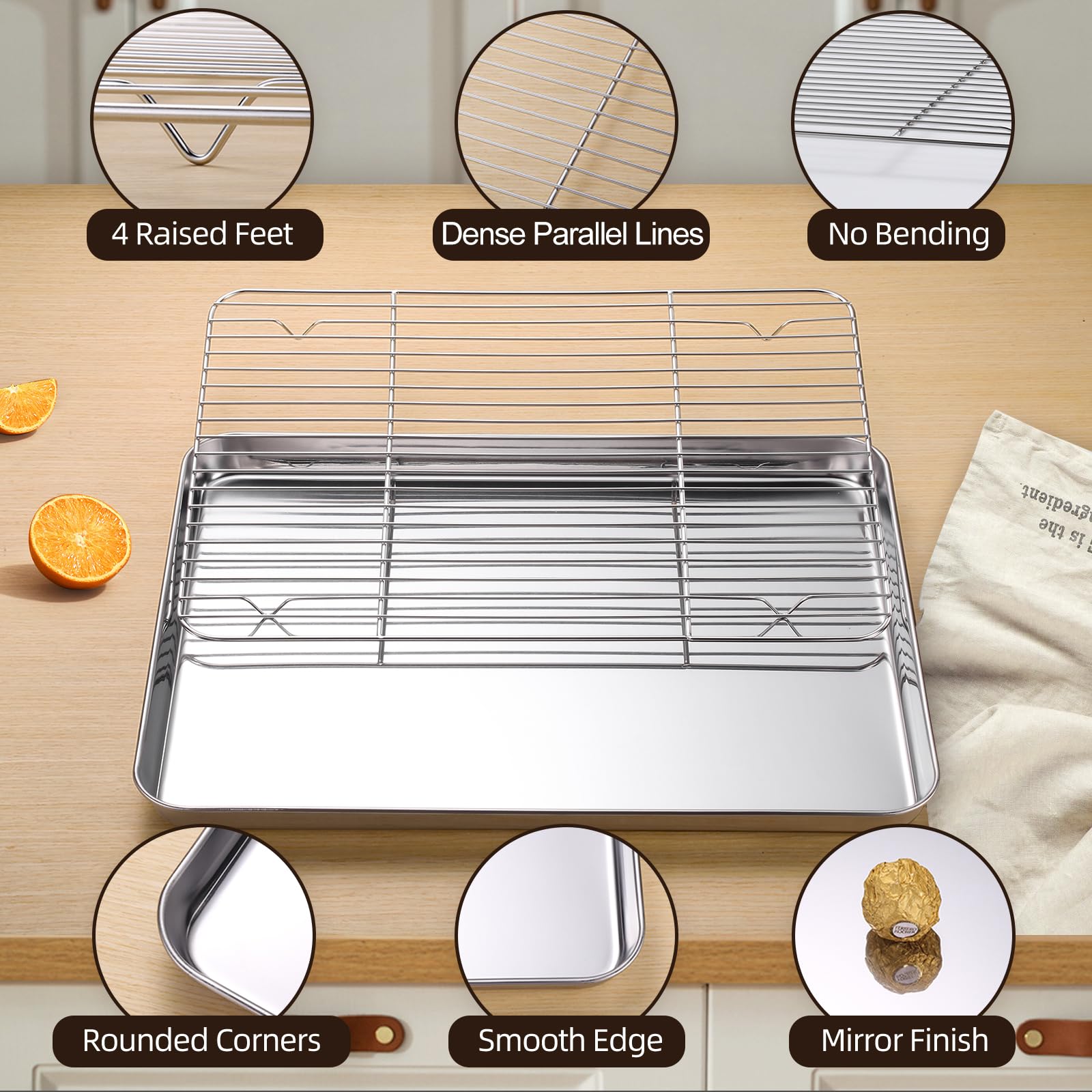 Amrules Baking Sheet With Cooling Rack Set Of 6, 3 Premium Stainless Steel Cookie Sheets And 3 Wire Racks, Kitchen Nonstick Baki