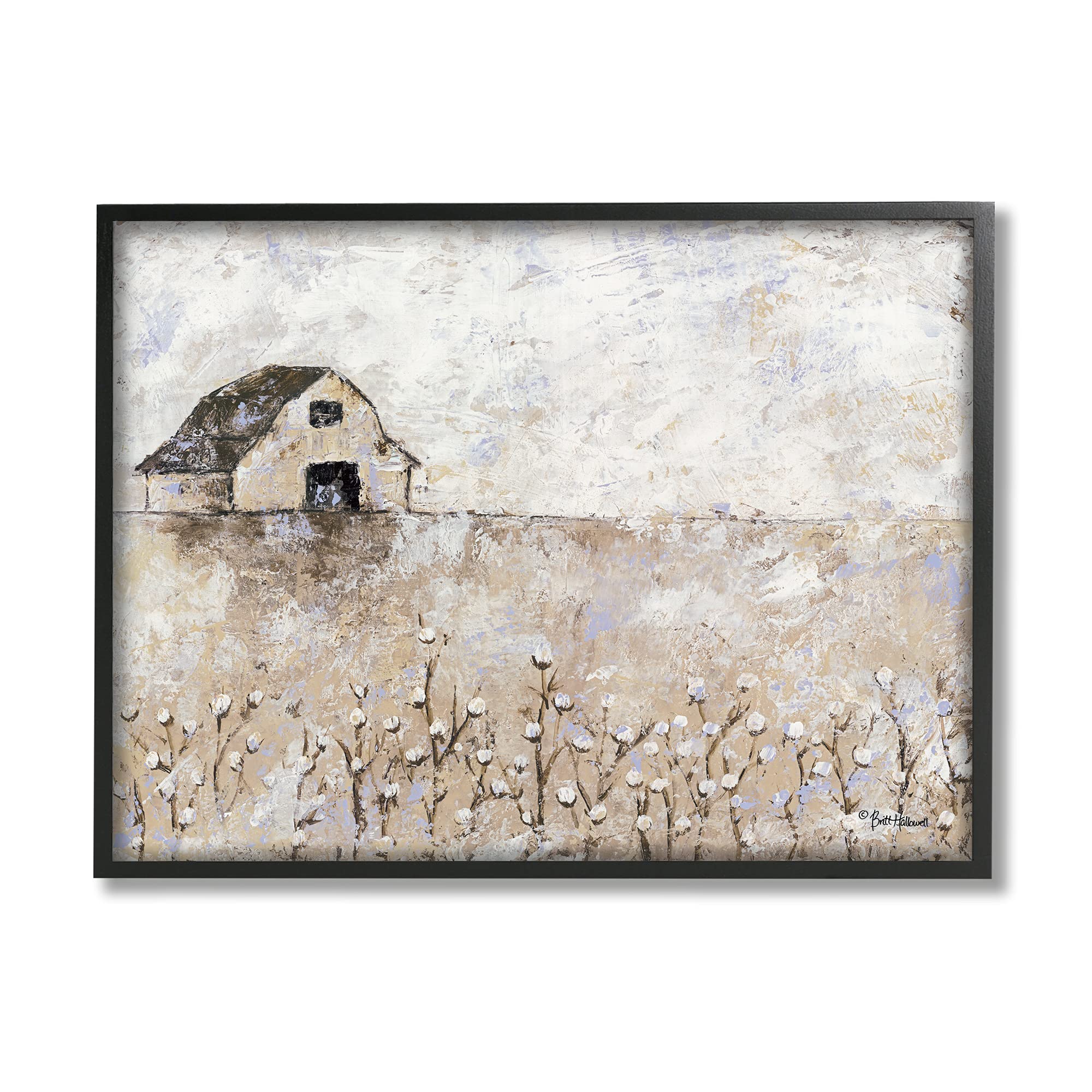 Stupell Industries Barn Distressed Landscape Cotton Field Florals, Designed By Britt Hallowell Black Framed Wall Art, 11 X 14, B
