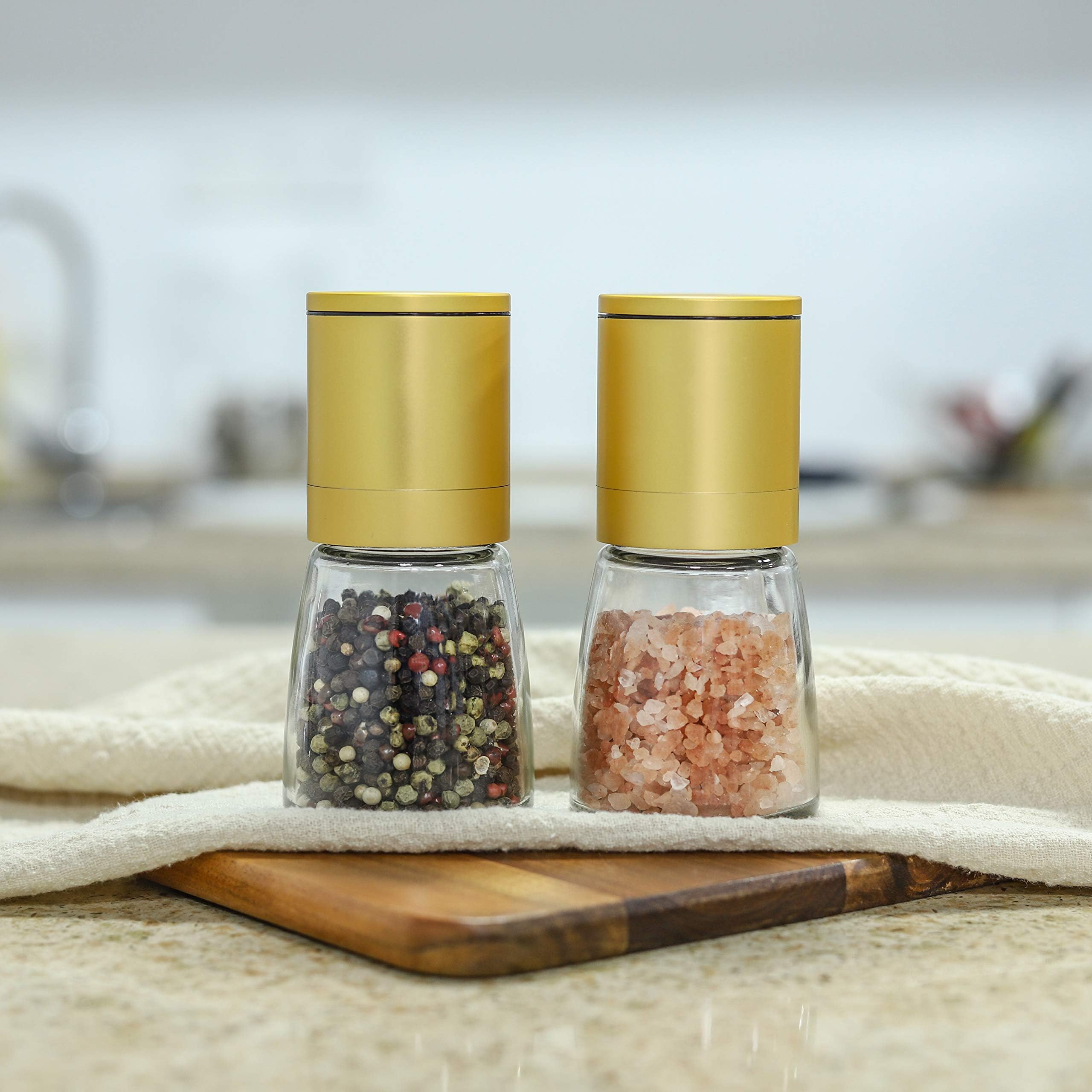 Vucchini Adjustable Coarseness Pepper Salt Grinder Mill - 2.6x2.6x5.3 inches, Gold Stainless Steel, Refillable Kitchen Shaker