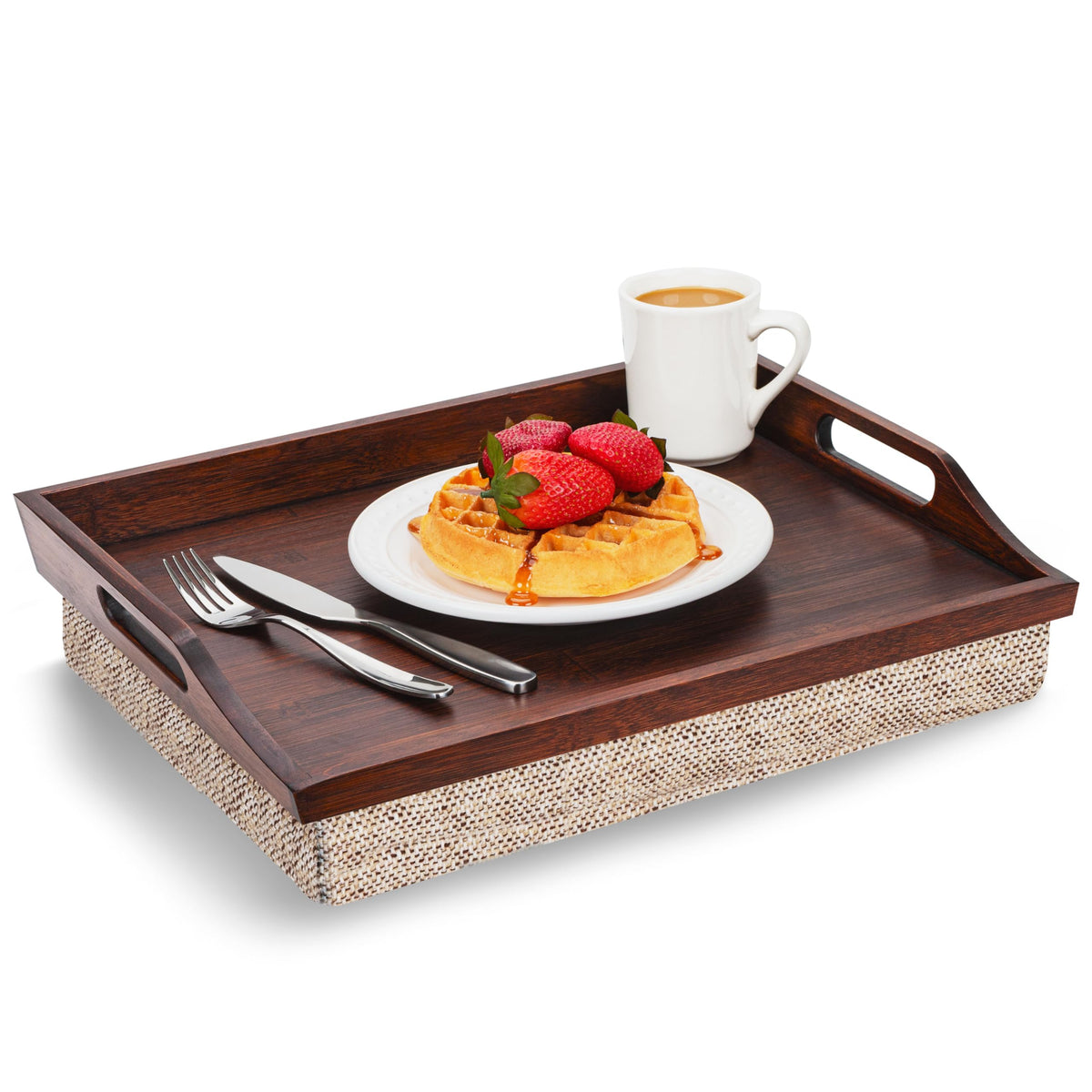 Rossie Home Bamboo Bed Tray Lap Desk With Detachable Cushion, Serving Tray - Java - Fits Up To 15.6 Inch Laptops - Style No. 761