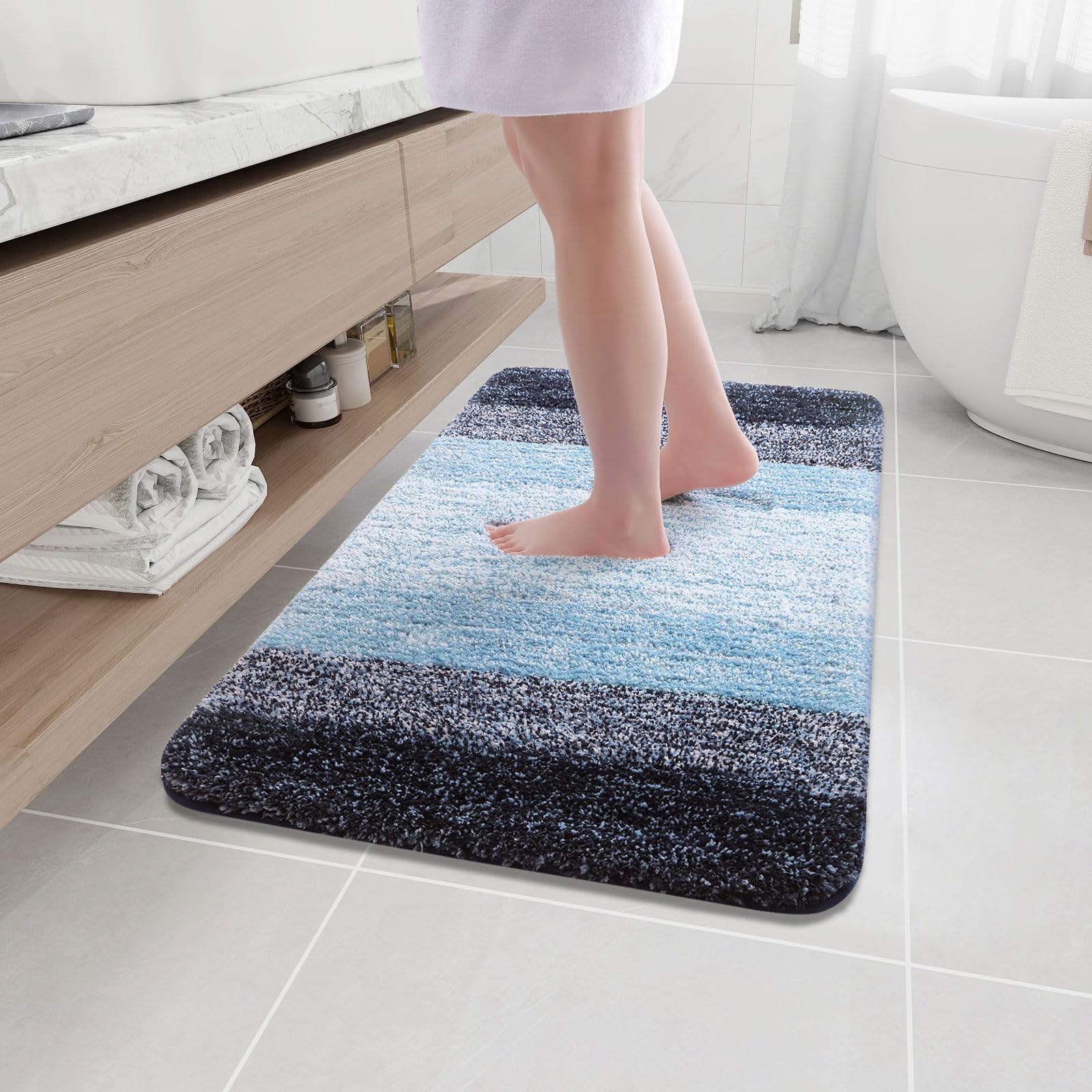 Arotive Microfiber Bathroom Rug Mat, Shaggy Soft And Absorbent Bath Rug, Non-Slip, Thick Plush Bathroom Mat, Machine Washable Dr