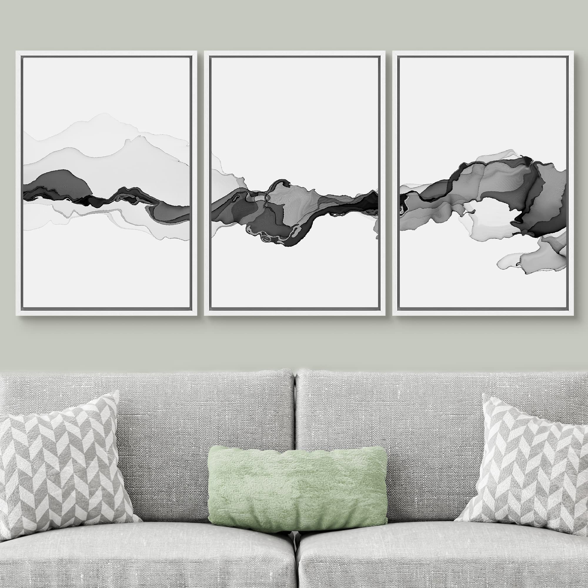 Signwin 3 Piece Framed Canvas Wall Art Black And White Mountain Canvas Prints Home Artwork Decoration For Living Room,Bedroom -