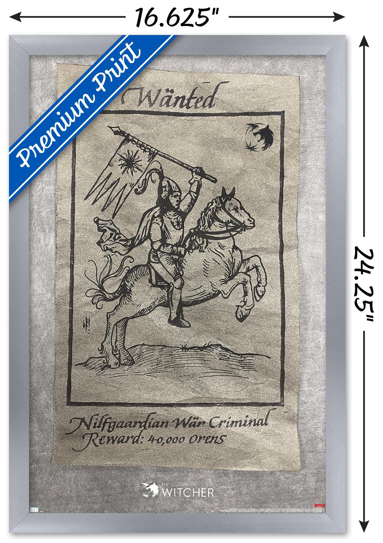 Trends International Netflix The Witcher Season 2-Wanted War Criminal Wall Poster, 14725 X 22375, Silver Framed Version