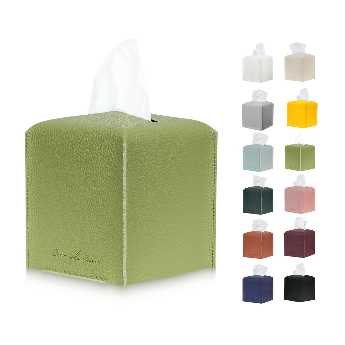 Connsole Casa Premium Pu Leather Tissue Box Holder - Elegant Hotel-Style Green Tissue Box Cover For Enhanced D  Cor Of Home, Off