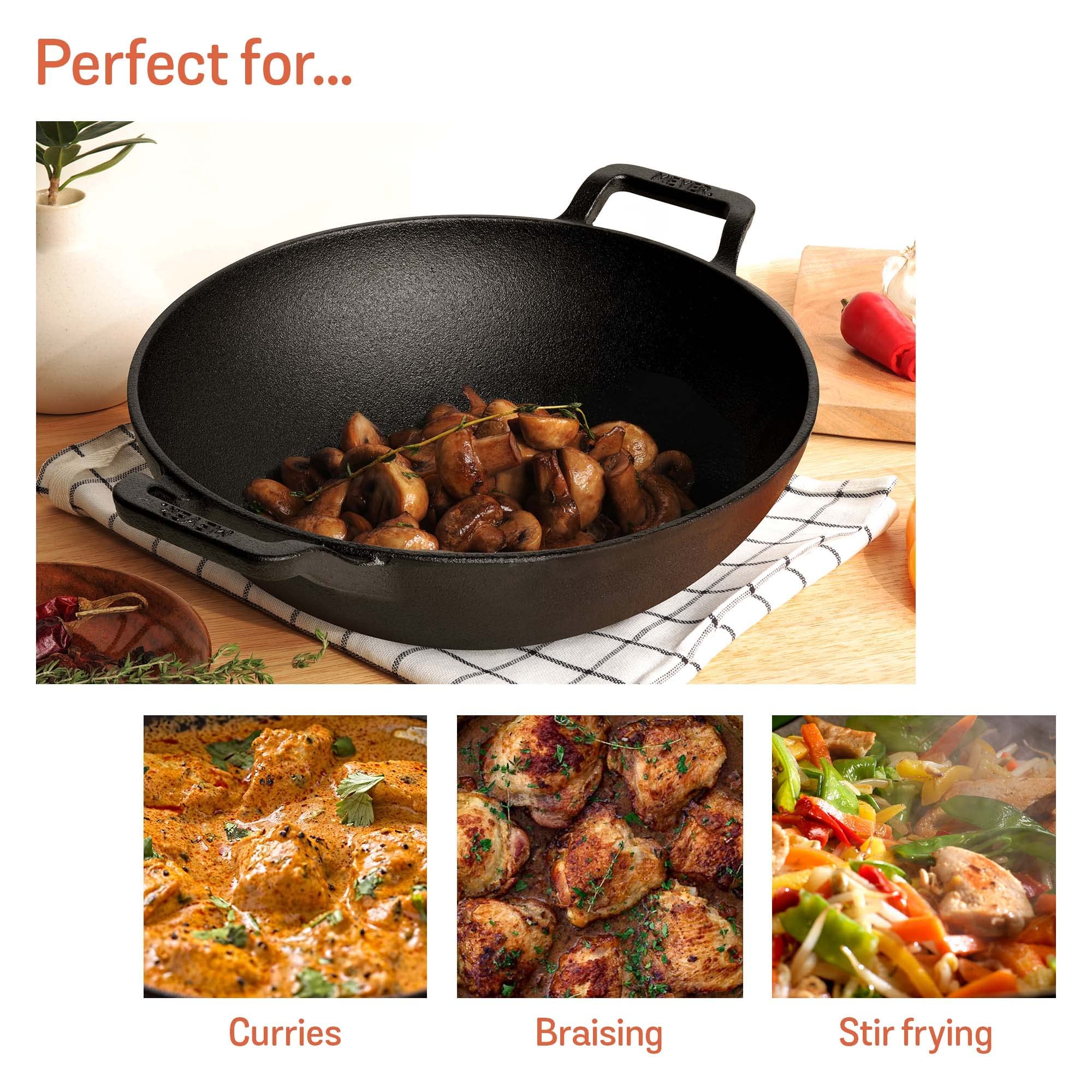 Meyer Pre Seasoned Cast Iron Kadai 20Cm, Black