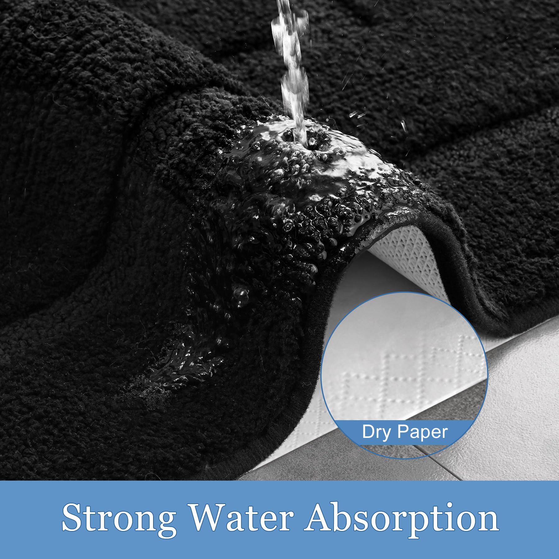 Keeko Black Long Bathroom Rug Bath Mat, 24X60 Bathroom Runner Rugs Non Slip Soft Bath Mats For Kitchens Bathhouses Washable Thro