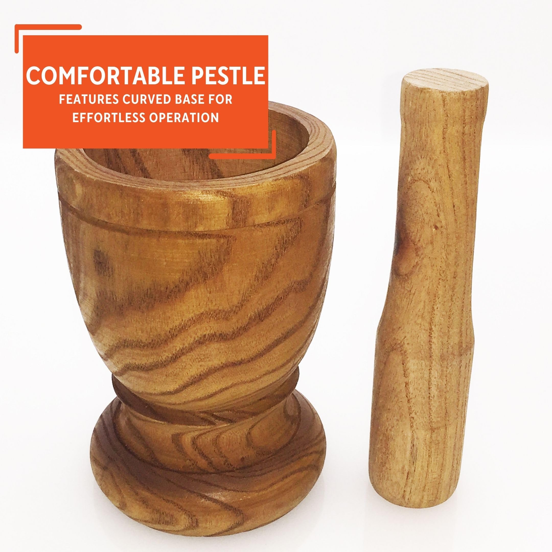 Imusa Small Wood Mortar & Pestle - Tan, Model LIS-003, Ideal for Grinding Spices and Herbs