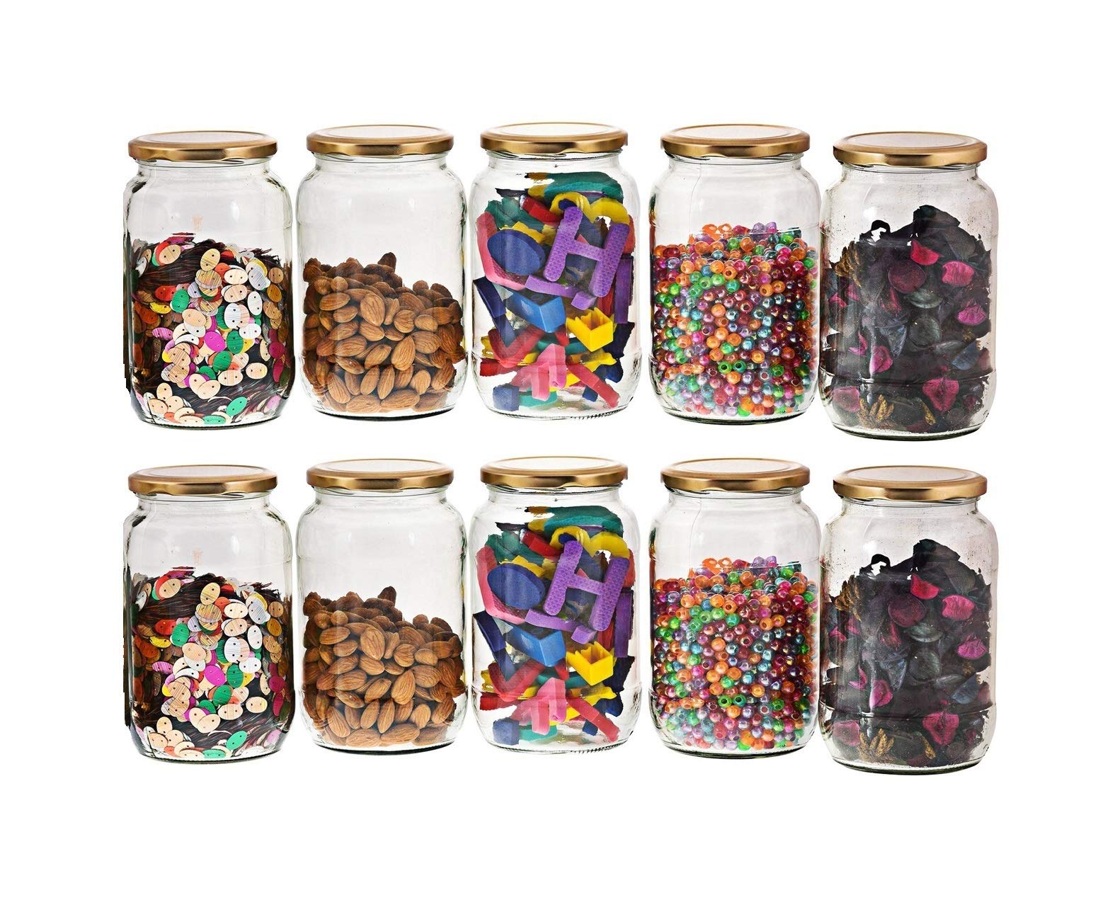 Machak 1000 Gram Glass Jar Set Of 10 Air Tight Jar Spice Jar, Honey Jar, Glass Jar For Kitchen Storage Set