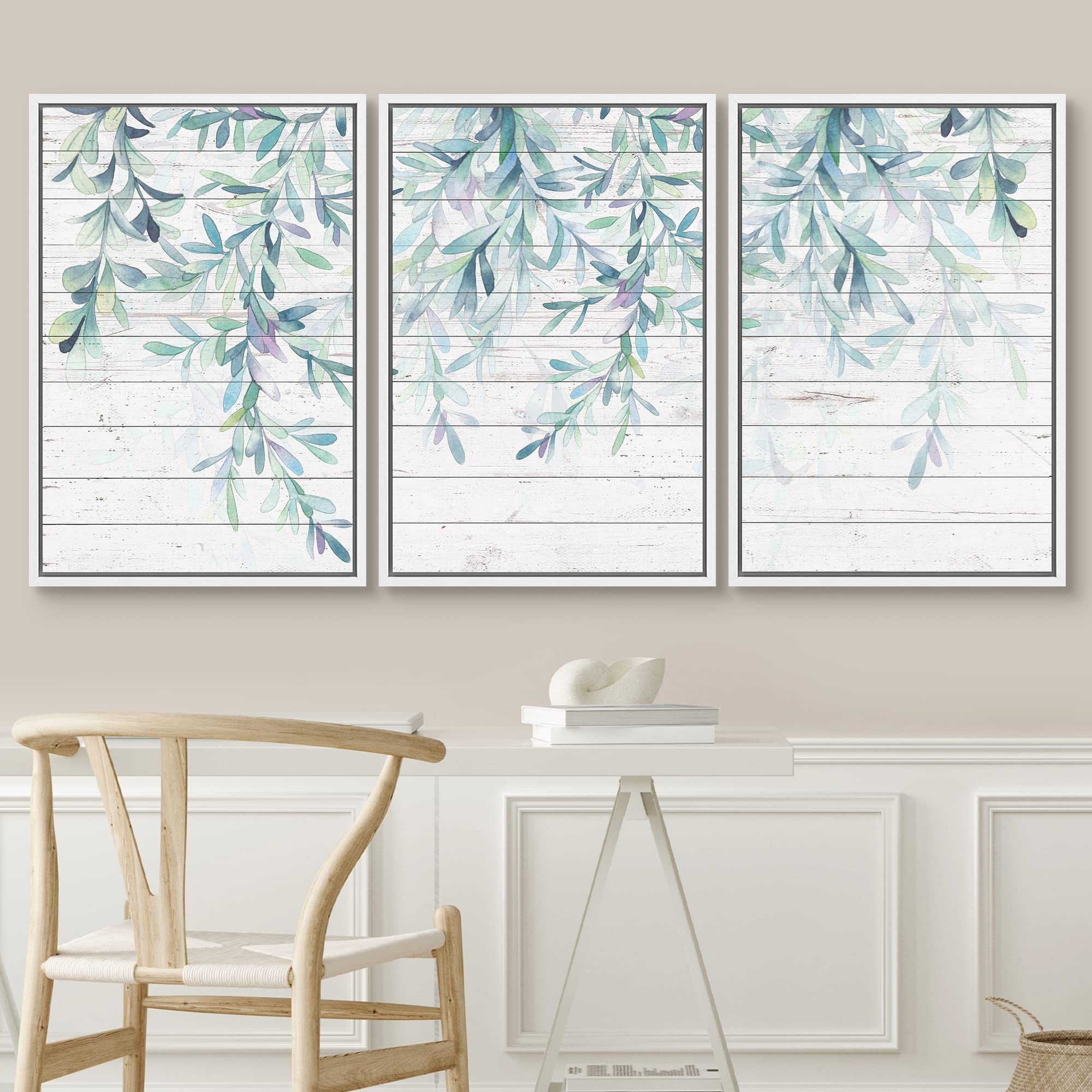 Signwin Framed Canvas Print Wall Art Set Wood Panel Style Country Forest Leaves Nature Wilderness Illustrations Modern Art Decor
