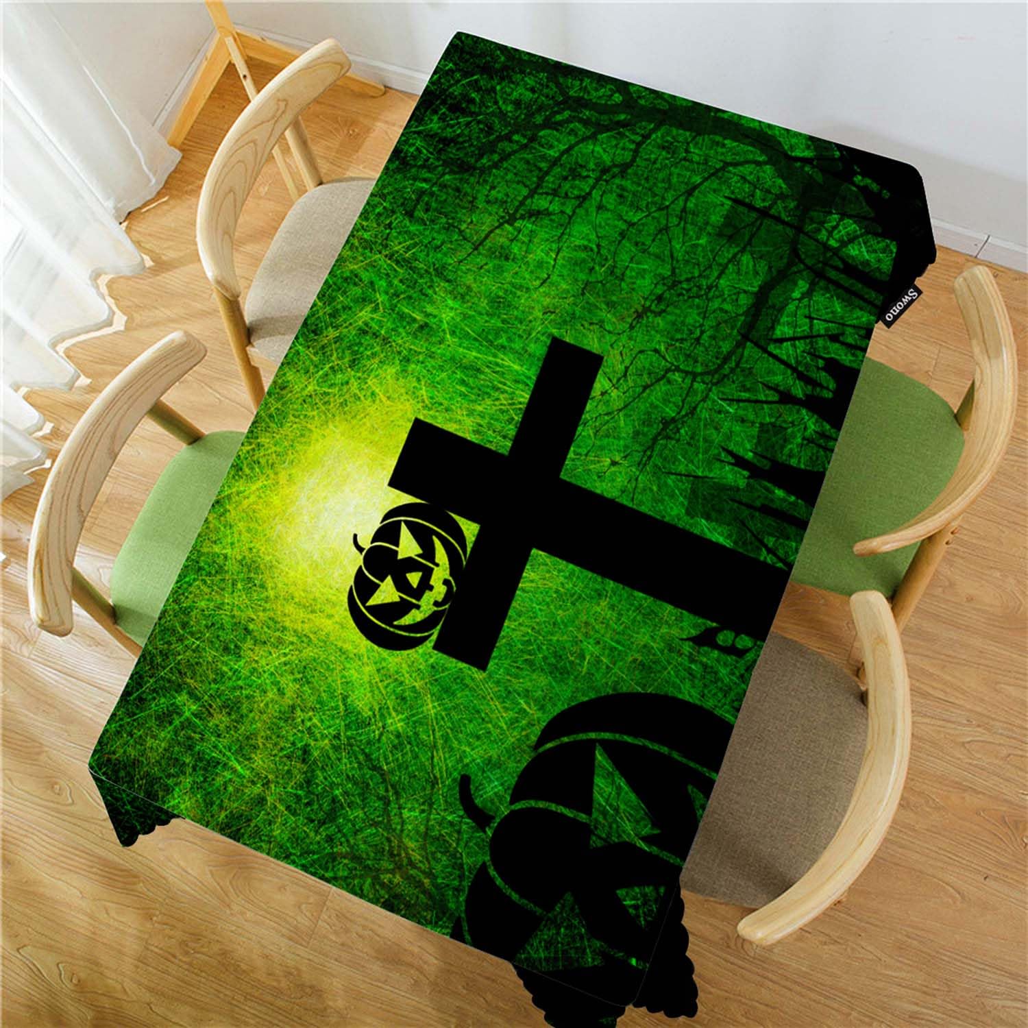 Swono Tablecloth Halloween, Halloween Cross Grave Pumpkin Table Cloth For Kitchen Dining Tabletop Decoration Parties Weddings, 5