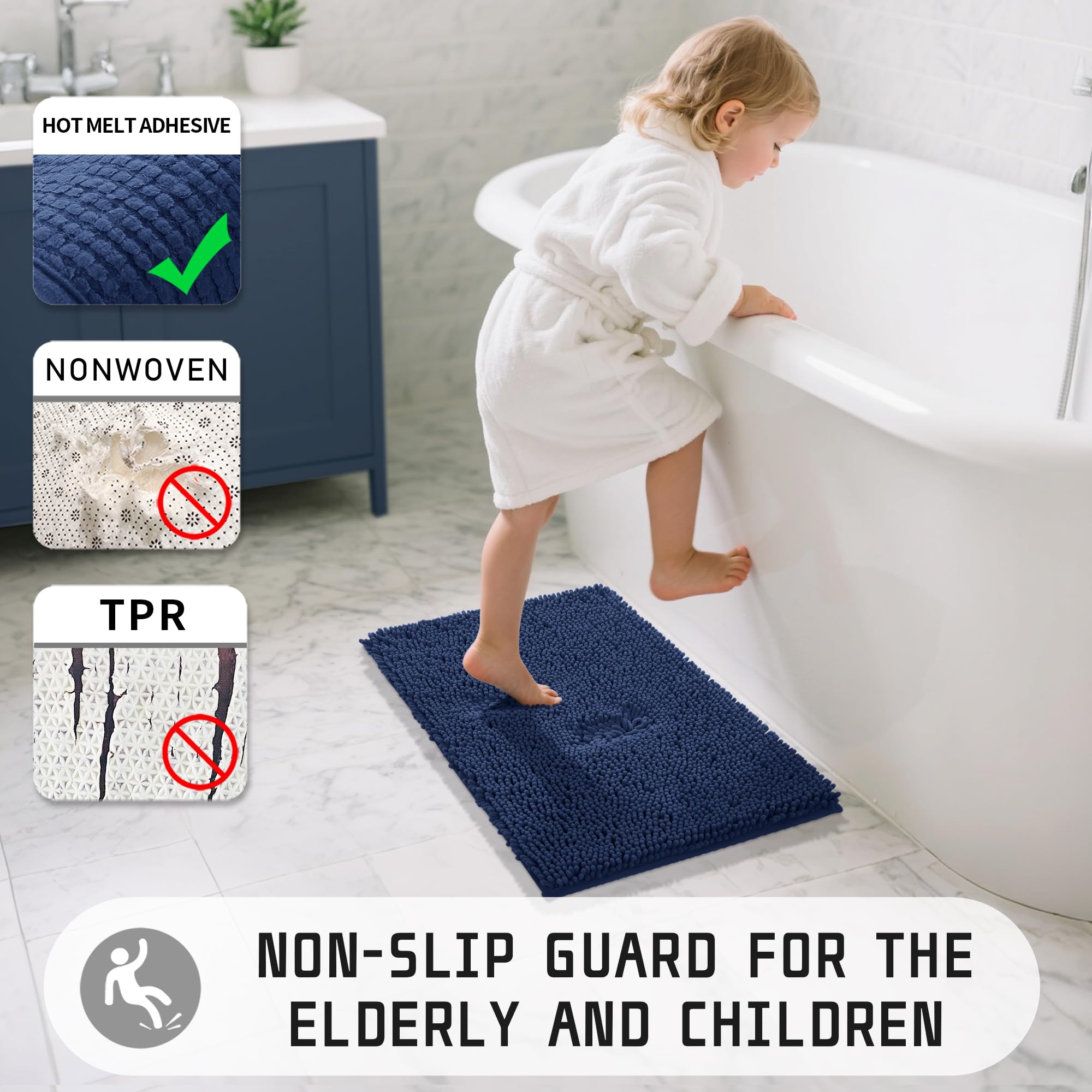Yimobra Chenille Bathroom Rug,32X20Inch,Extra Soft Shaggy Bath Rugs, Non-Slip Bathroom Floor Mat,Water Absorbent,Thick Durable,M