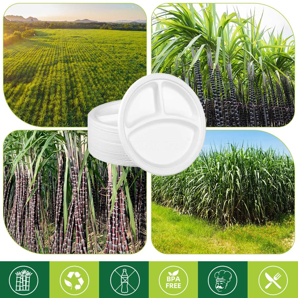 Homurg Large Heavy Duty Paper Bowls 24 Oz In Natural White, Microwavable Sugarcane Disposable Bowl, Eco-Friendly Compostable Chr