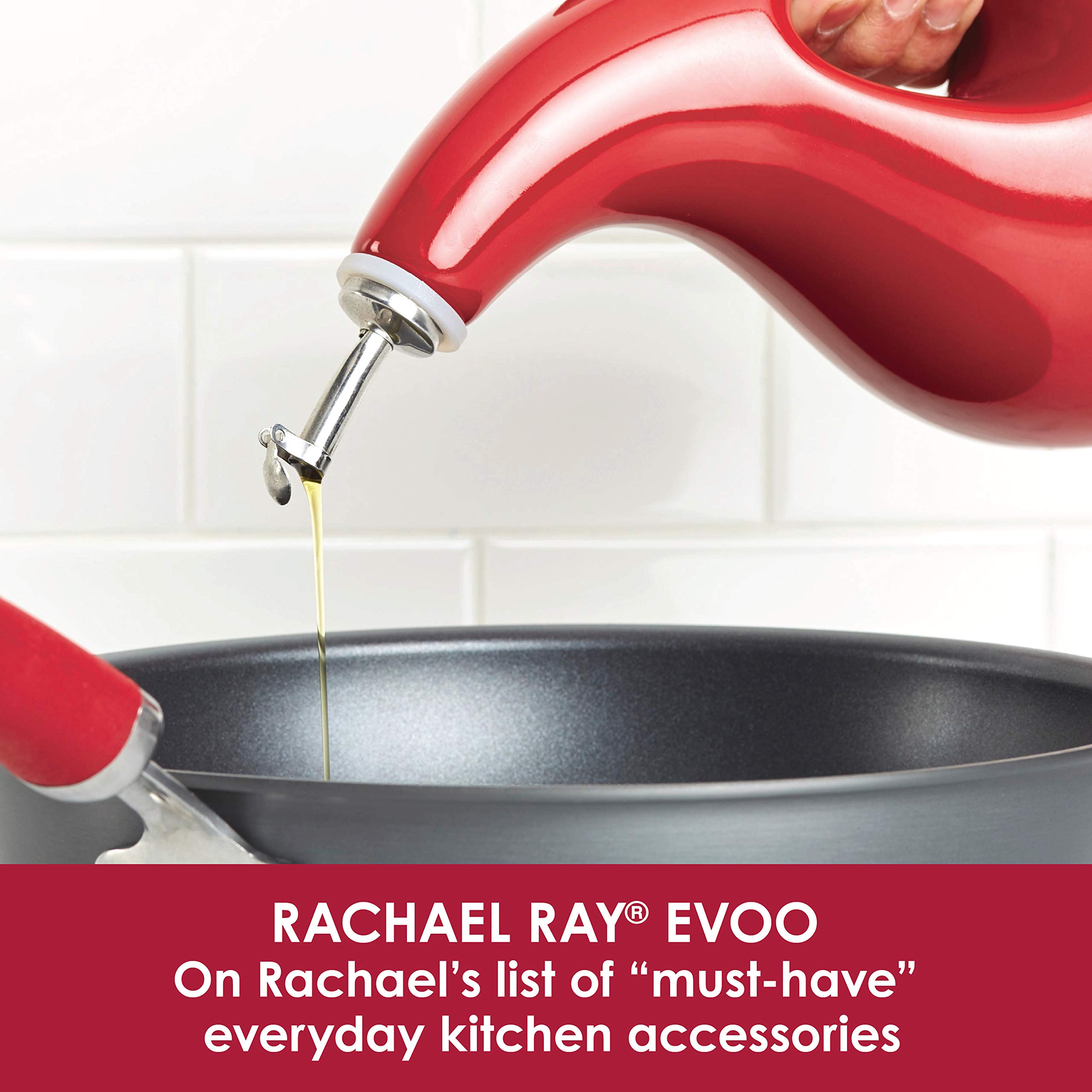 Rachael Ray Solid Glaze Ceramics Evoo Olive Oil Bottle Dispenser With Spout - 24 Ounce, Red