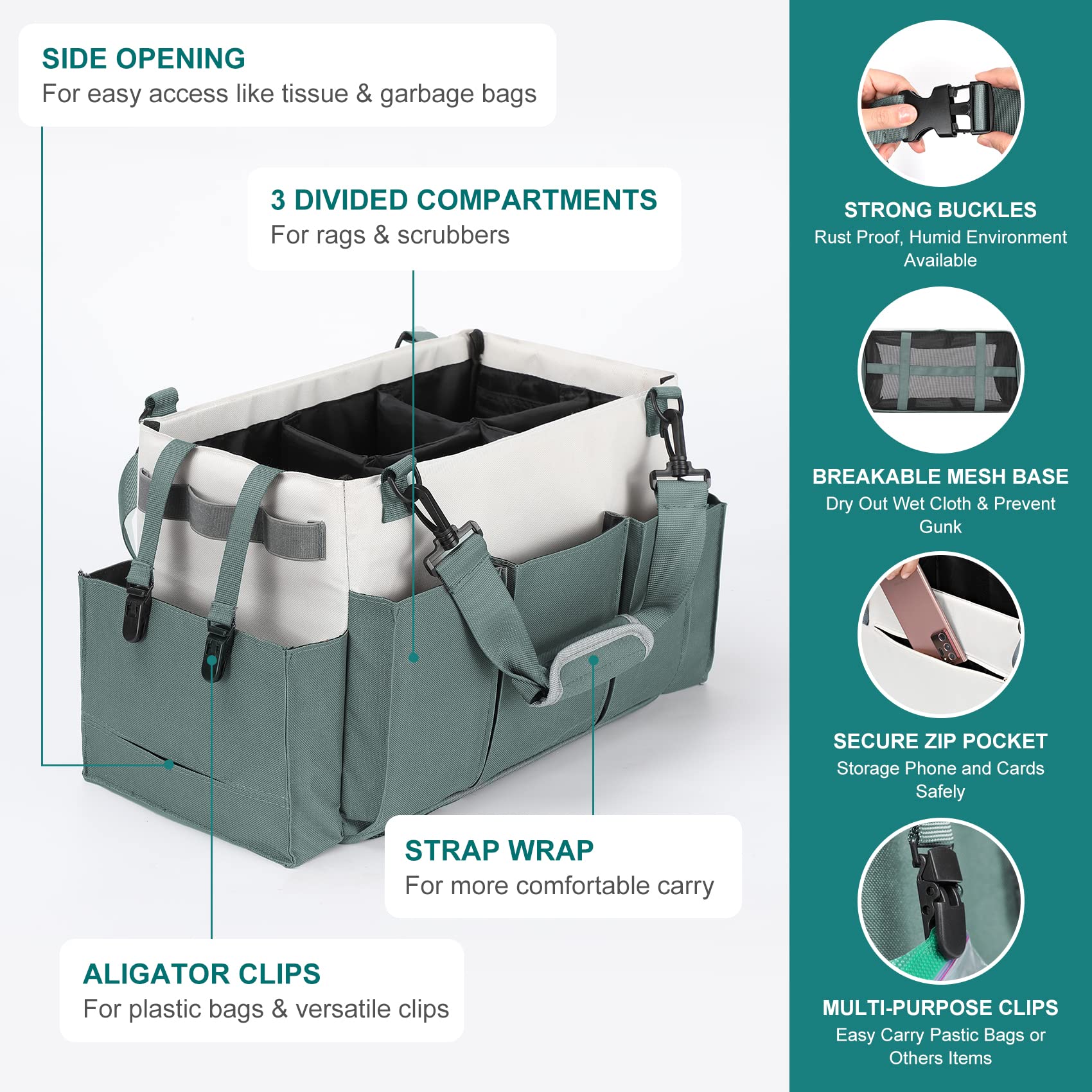 Large Cleaning Caddy Organizer With Handle, Wearable Cleaning Caddy Bag For Cleaning Supplies, Cleaning Tote With Shoulder And W
