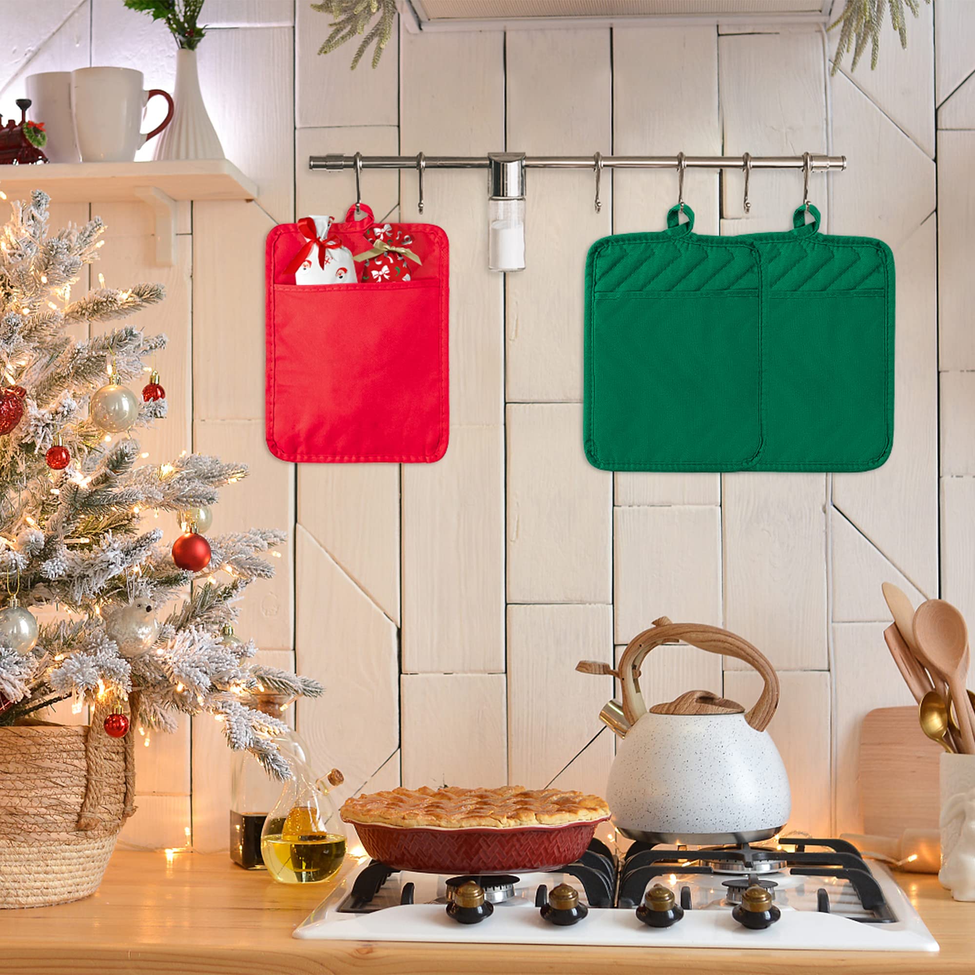 R Horse 6Pcs Christmas Red Green Potholders With Pockets Baking Cooking Gift Kitchen Cotton Heat Resistant Potholder Machine Was