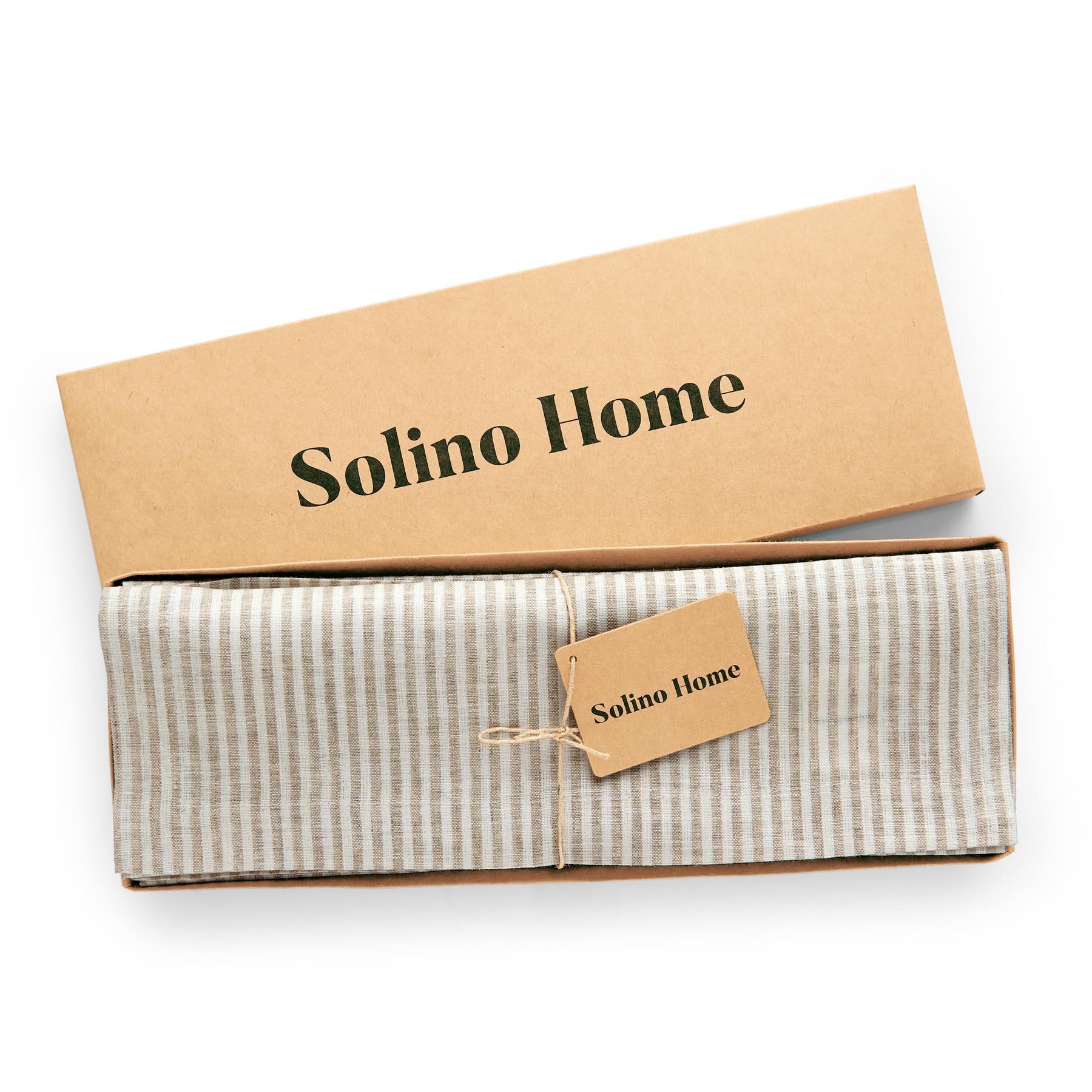 Solino Home Stripe Linen Placemats 19'' L X 14'' W Inch - 100% Pure Linen Natural And White Cloth Placemats Set Of 4 - Narrow St