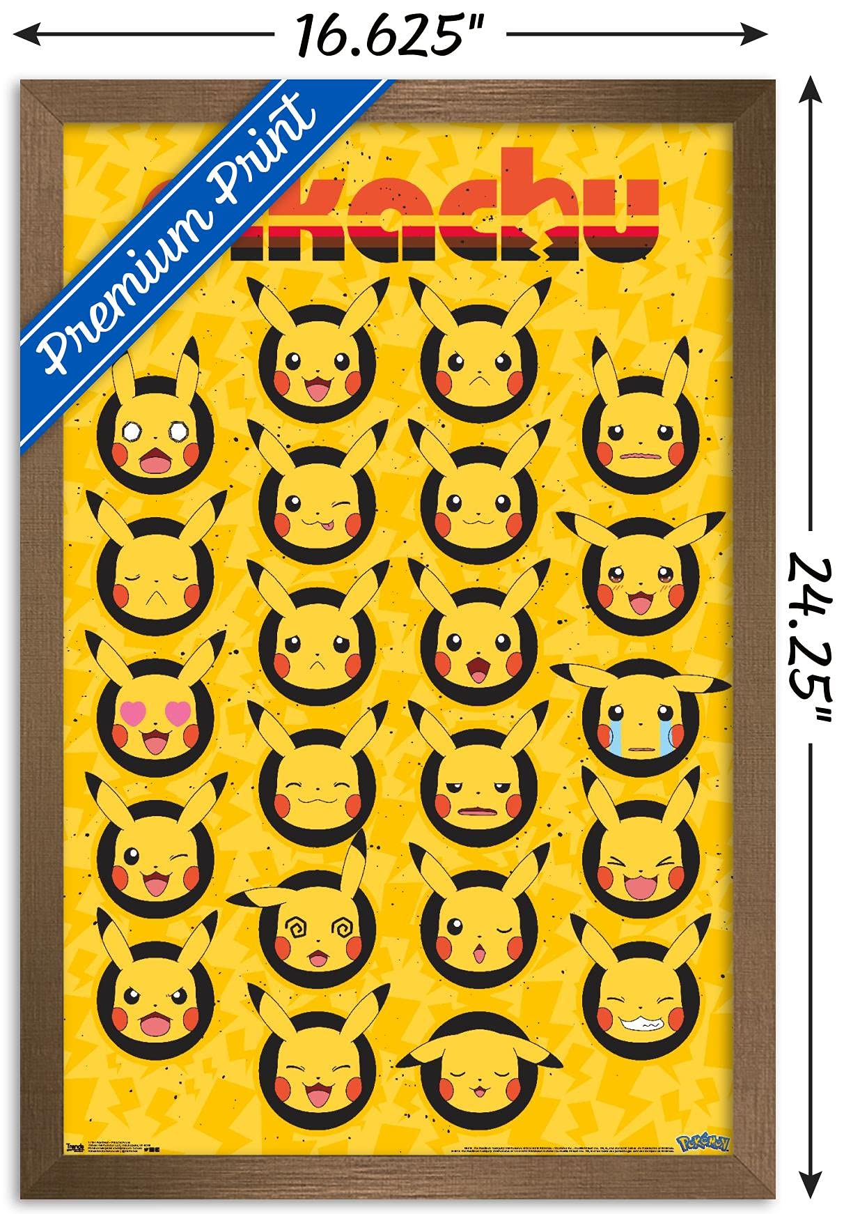 Trends International Pok  Mon - Pikachu Faces Wall Poster, 14.725'' X 22.375'', Bronze Framed Version
