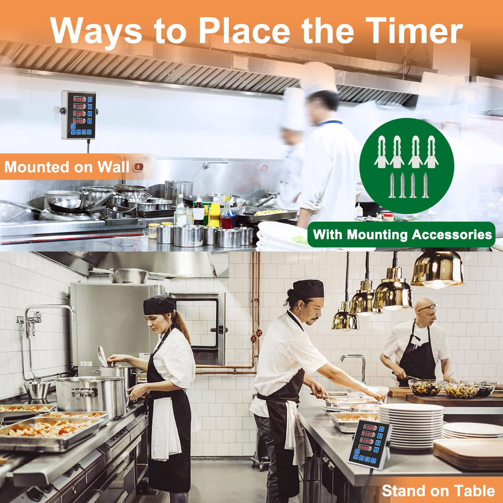 Yooyist Kitchen Timer Commercial Restaurant Cooking Timers Digital 4 Channel Loud Reminder Heavy Duty Stainless Steel For Food F