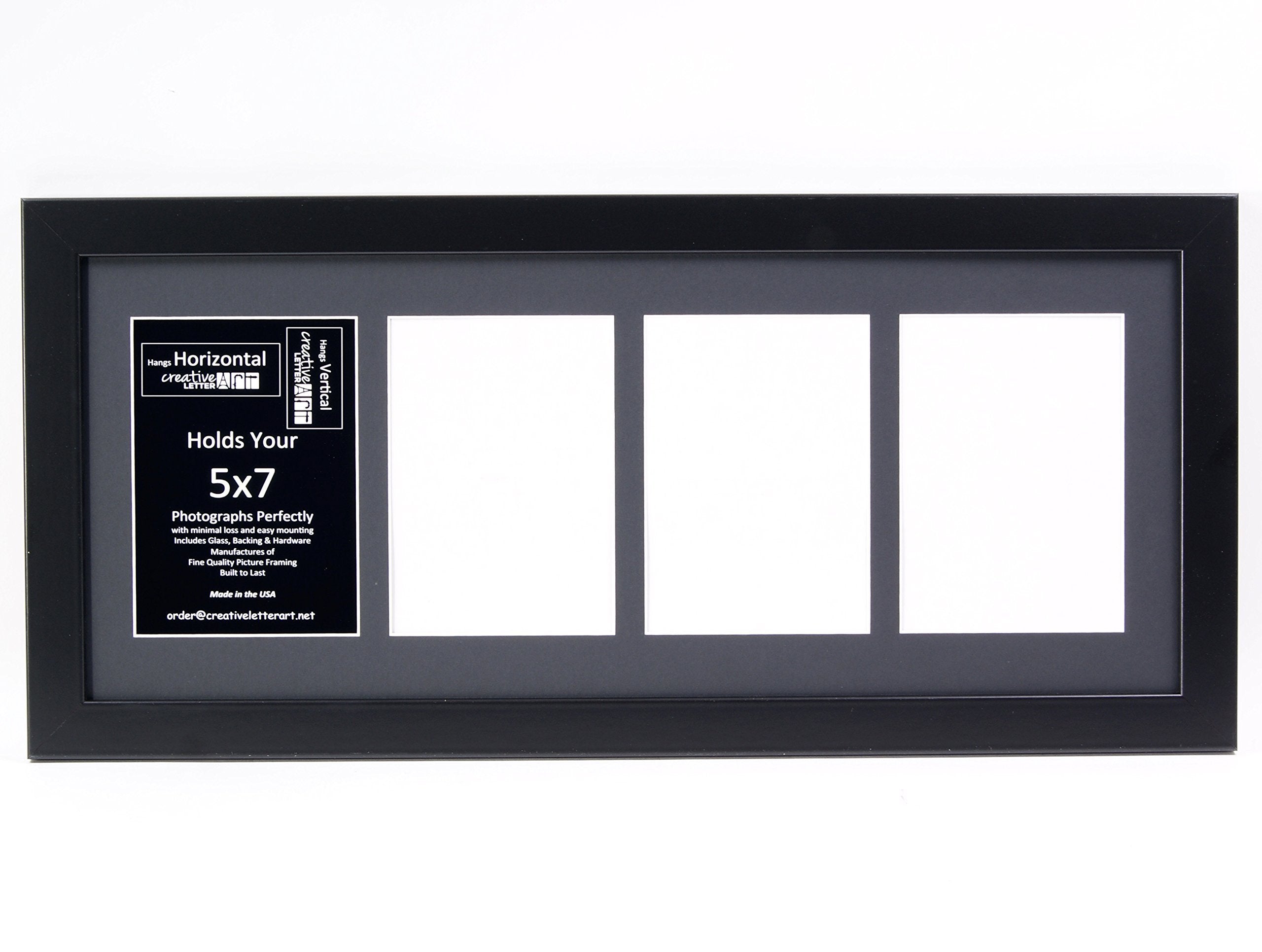 Creative Letter Art - 4 Opening 5x7 Black Picture Frame with 10x24-inch Black Mat Collage including Full Strength Glass, Alphabe