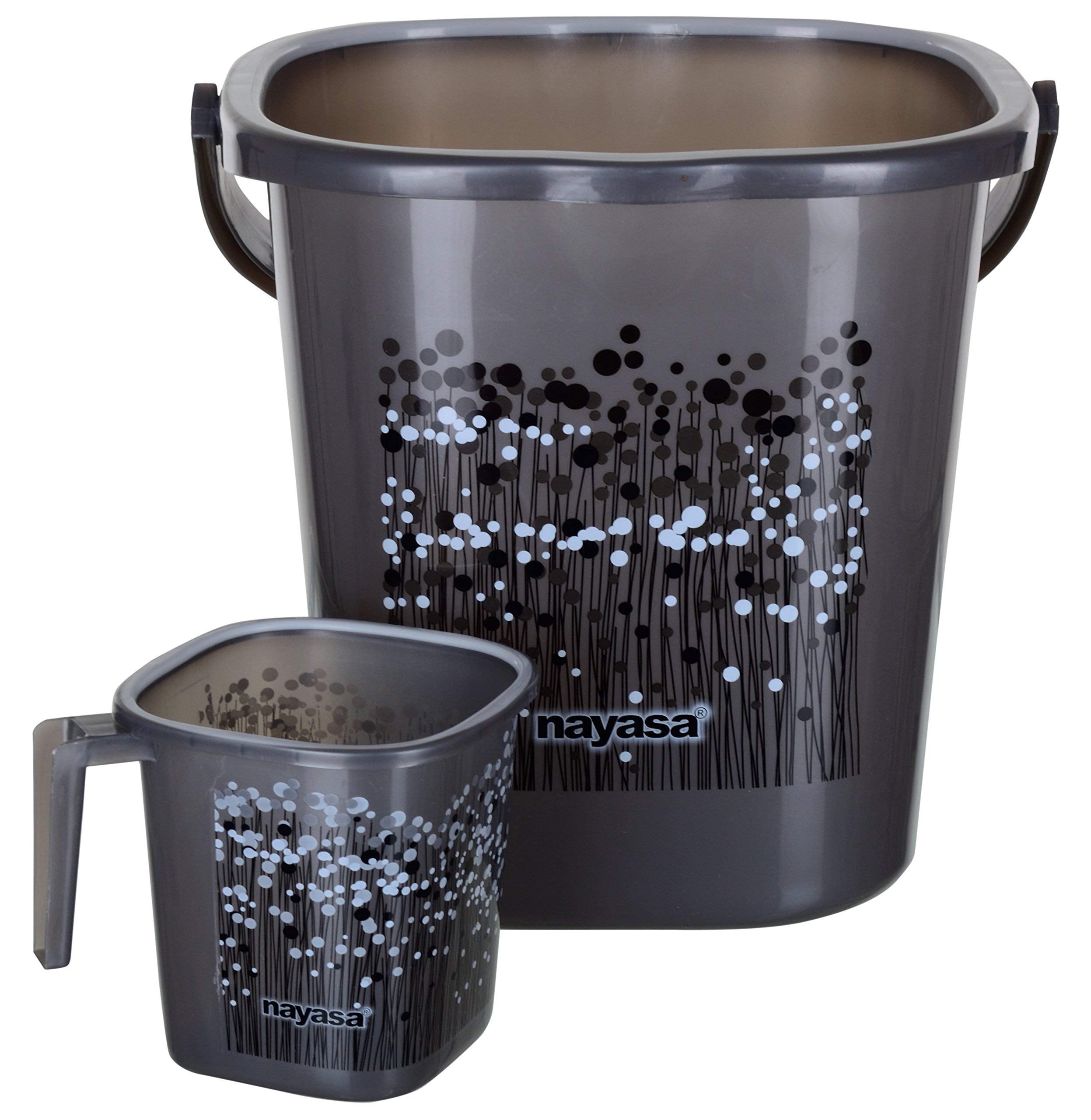 Nayasa Funk Square DLX 2 Pcs Bathroom Set (Bucket 25 L+Mug 1.5 L) Black, Plastic