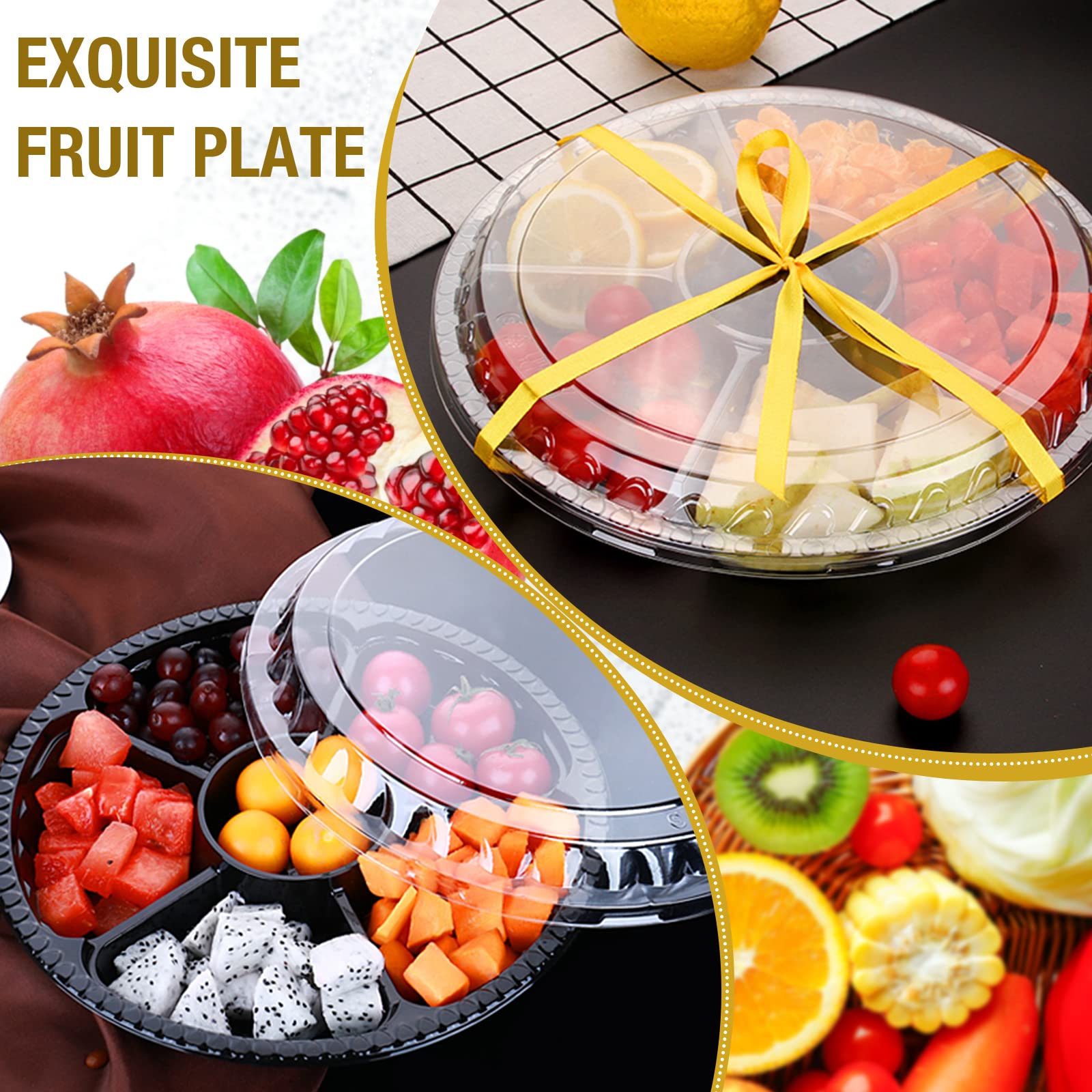 10 Pcs Round Plastic Appetizer Tray With Lid Divided Serving Tray, Disposable Food Storage Containers , Kids Snack, Fruit Platte