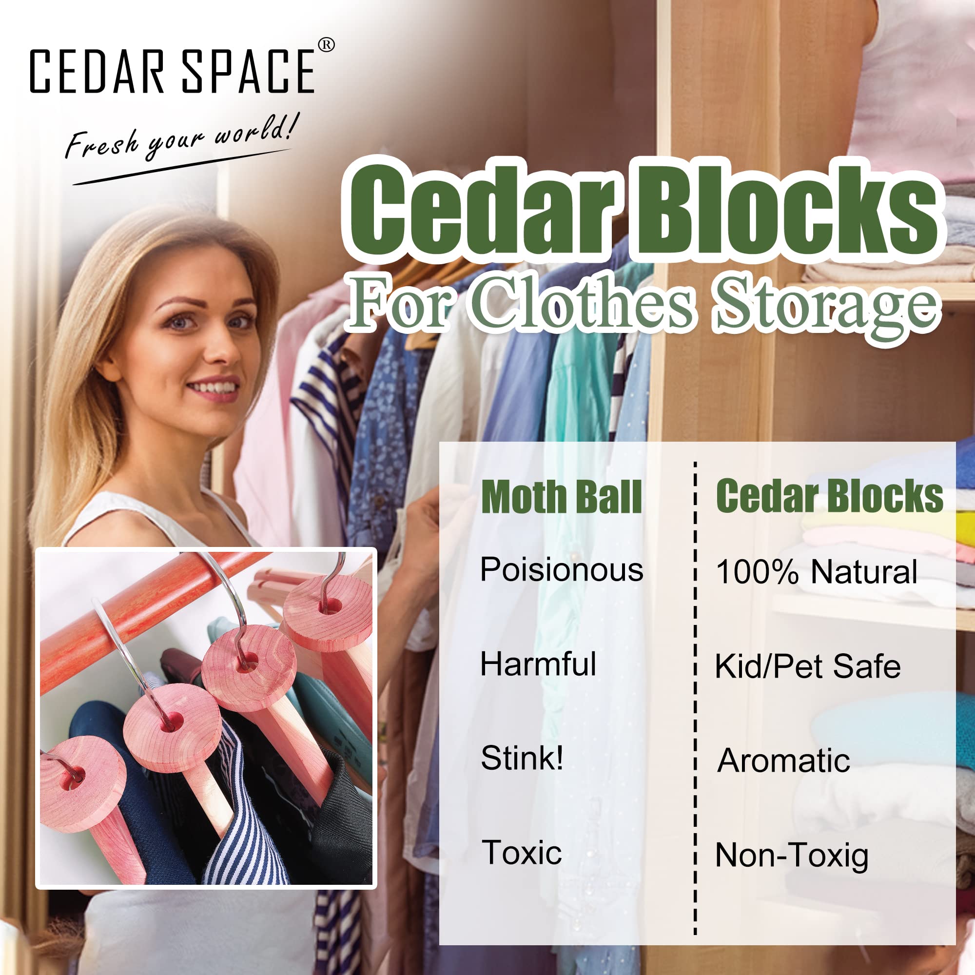 Cedar Blocks For Clothes Storage - 24 Pcs 100% Aromatic Cedar Rings, Cedar Accessories For Closets Storages, Cedar Blocks For Wa