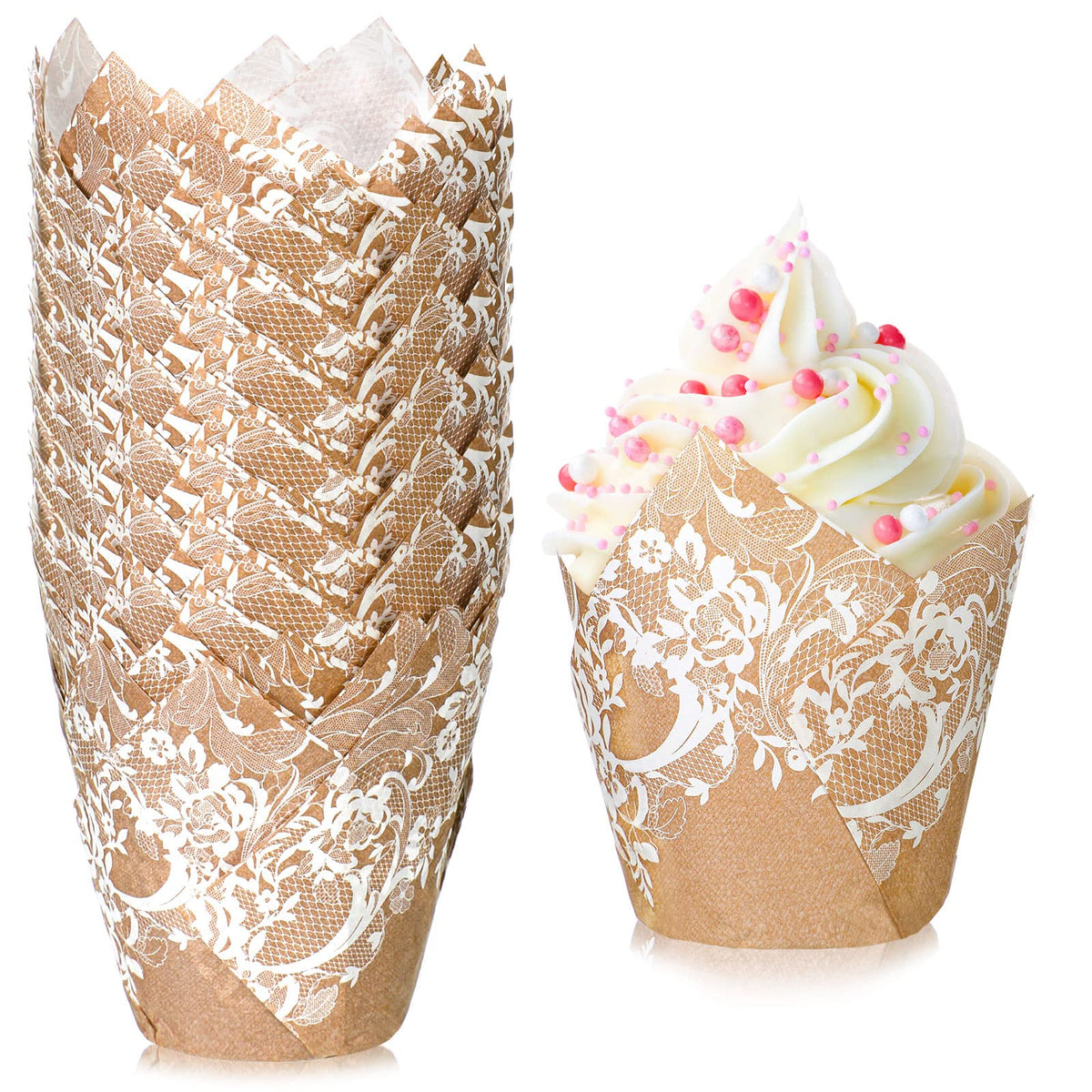 200 Pcs Wedding Tulip Cupcake Liners Bridal Shower Muffin Liners Baking Cups Greaseproof Paper Cupcake Wrappers Cups For Party W