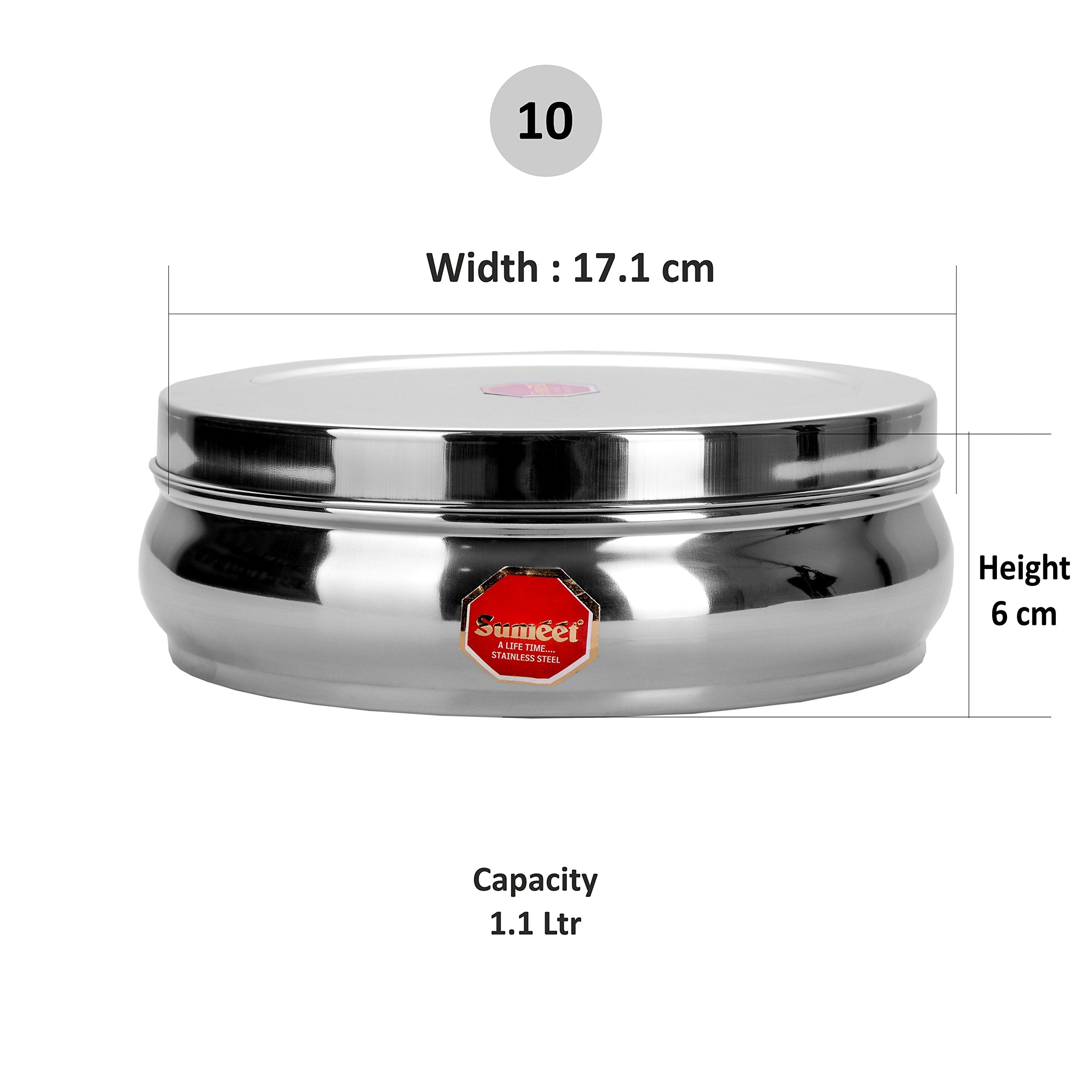 Sumeet Stainless Steel Belly Shape Masala (Spice) Box/Dabba/Organiser With 7 Containers And Small Spoon Size No. 10 (17.1Cm Dia)