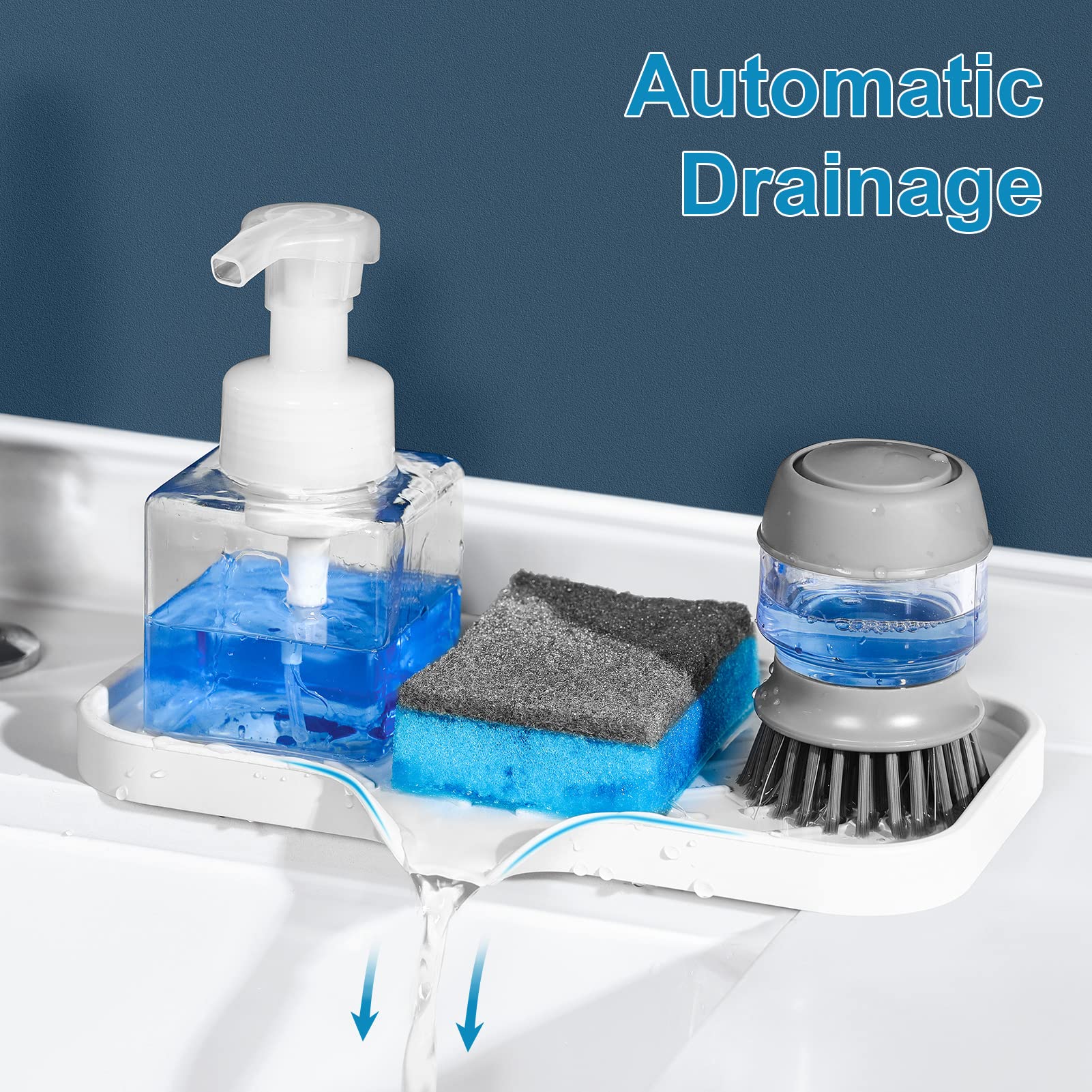 Subekyu Silicone Kitchen Soap Tray, Sink Tray For Kitchen Counter/Soap Bottles, Sponge Holder And Organizer With Drain Spout, Wh