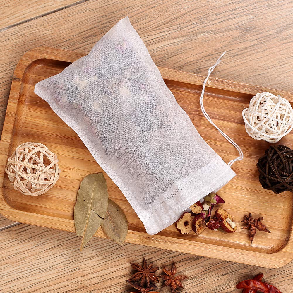 Fenshine 100Pcs Large Tea Bag - Disposable Empty Tea Filter Bags No Mess Mesh Bags With Drawstring For Concentrate/Iced Coffee,