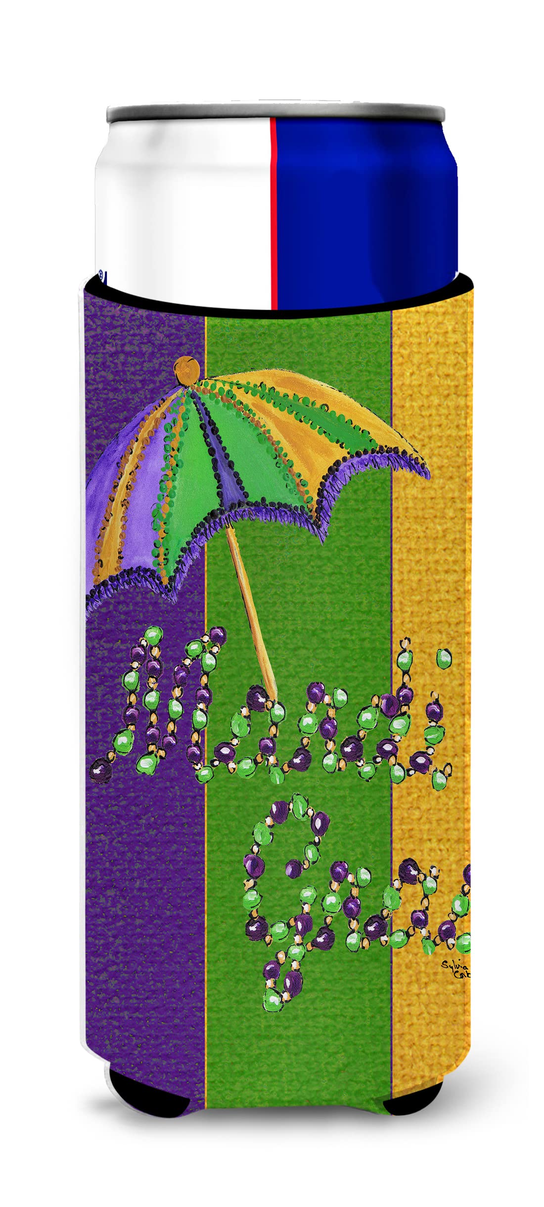 Mardi Gras Second line umbrella Ultra Beverage Insulators for slim cans 8373MUK