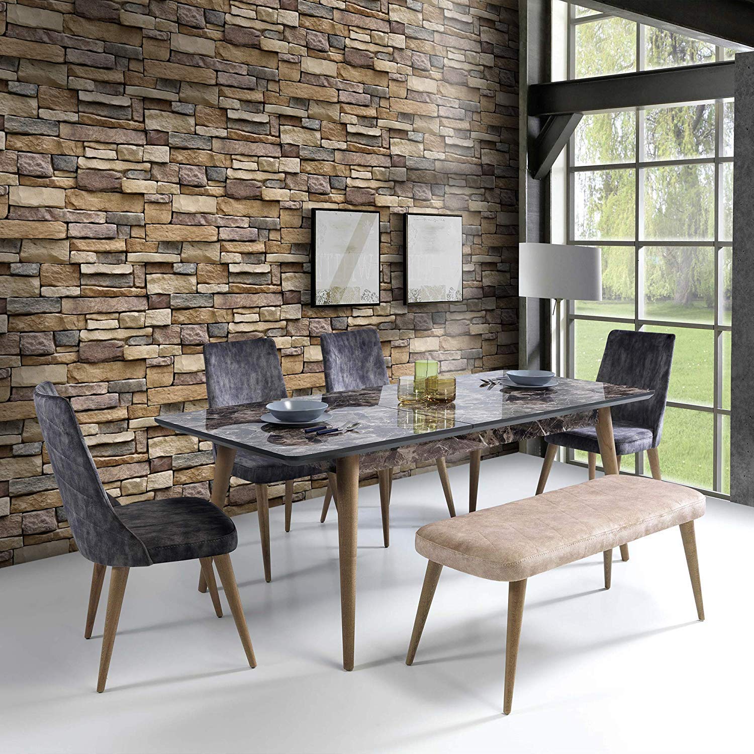 Wallgenics Modern Stone Style Rustic Effect 3D Wall Poster, Wallpaper, Wall Sticker, Pvc Self Adhesive Background Home Decor Sti
