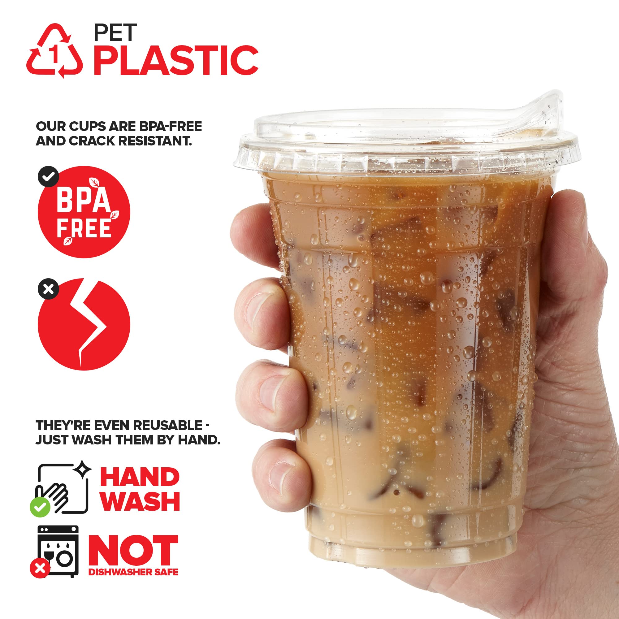 16 Oz Clear Plastic Cups With Lids Disposable, Togo Drinking Cup With Strawless Sip Lid For Smoothie, Cold Brew Iced Coffee, Lem