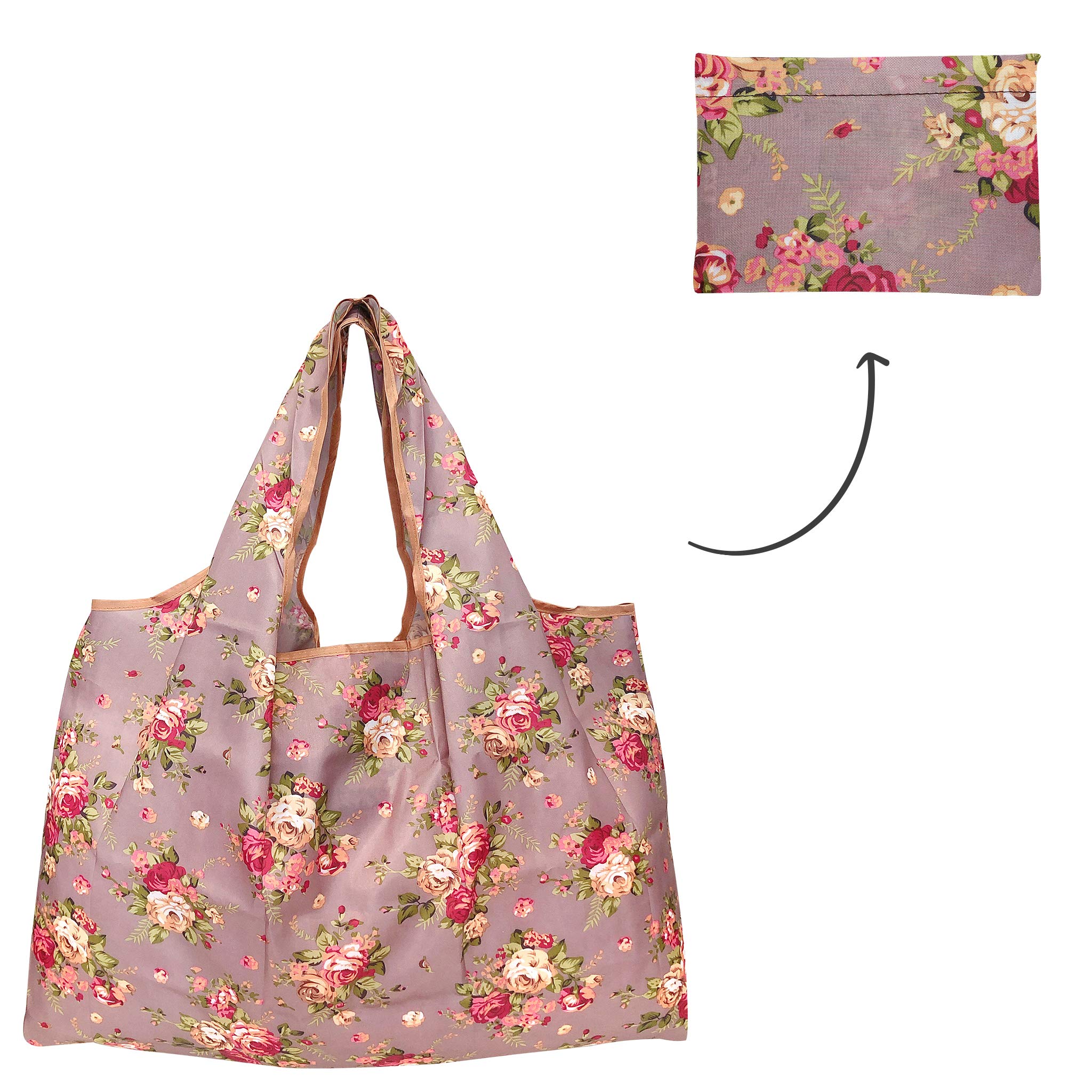 Allydrew Large Foldable Tote Nylon Reusable Grocery Bags, 6 Pack, Cacti, Roses & Flowers