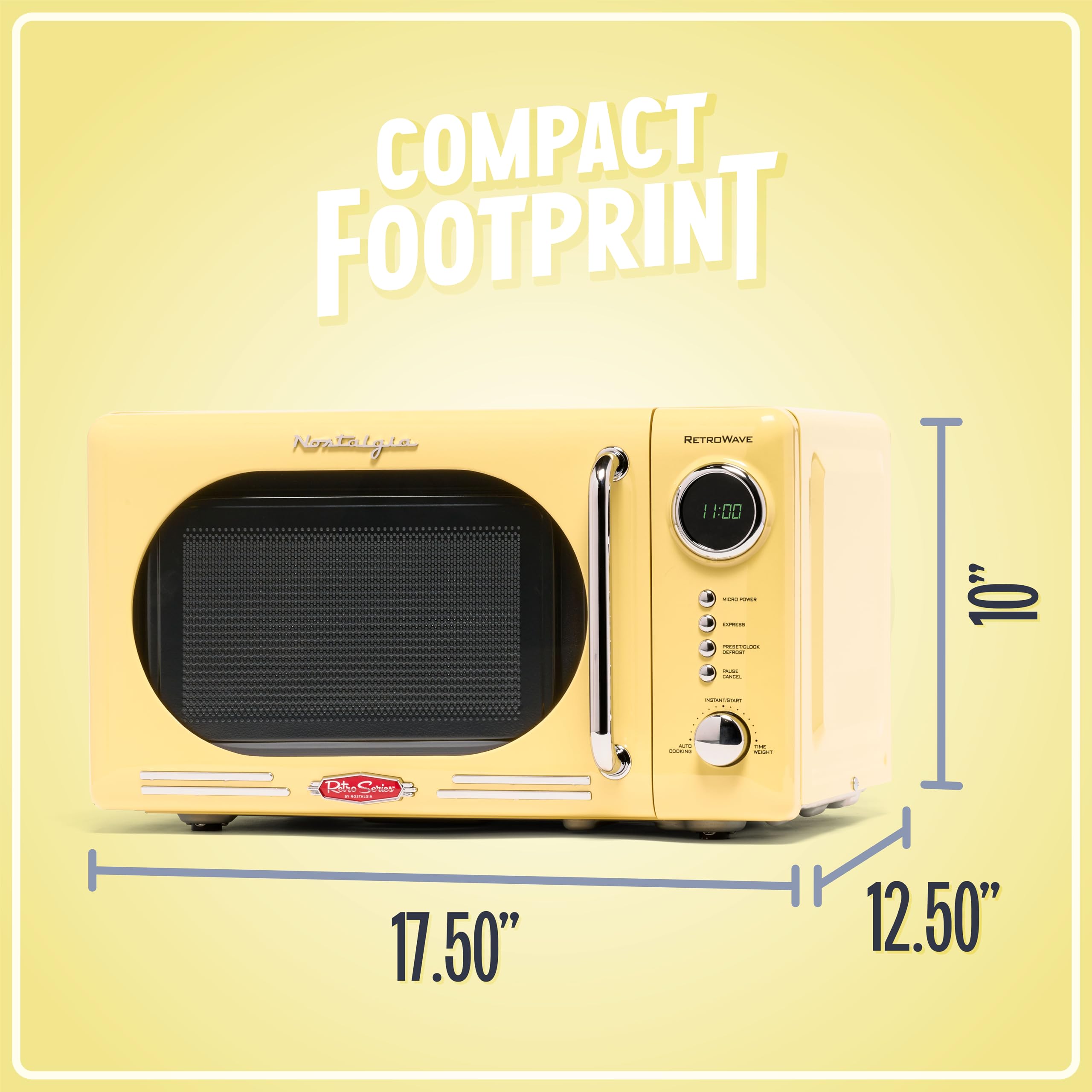 Nostalgia Nrmo7Yw6A Retro Compact Countertop Microwave Oven, 0.7 Cu. Ft. 700-Watts With Led Digital Display, Child Lock, Easy Cl