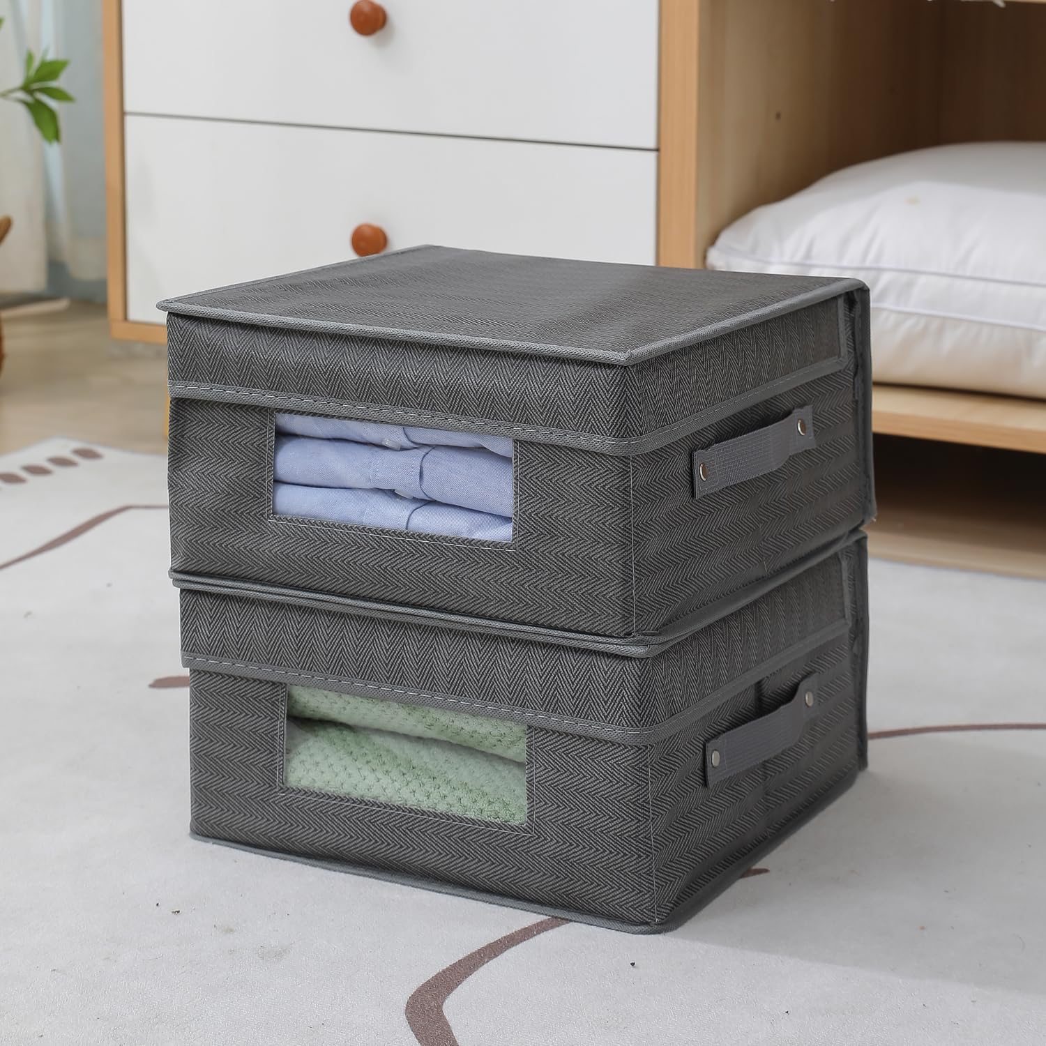 Homestorie Clear Vision Cupboard Organizer For Clothes Storage Boxes, Pack Of 2, 30X30X16 Cm (New1548 * 2)