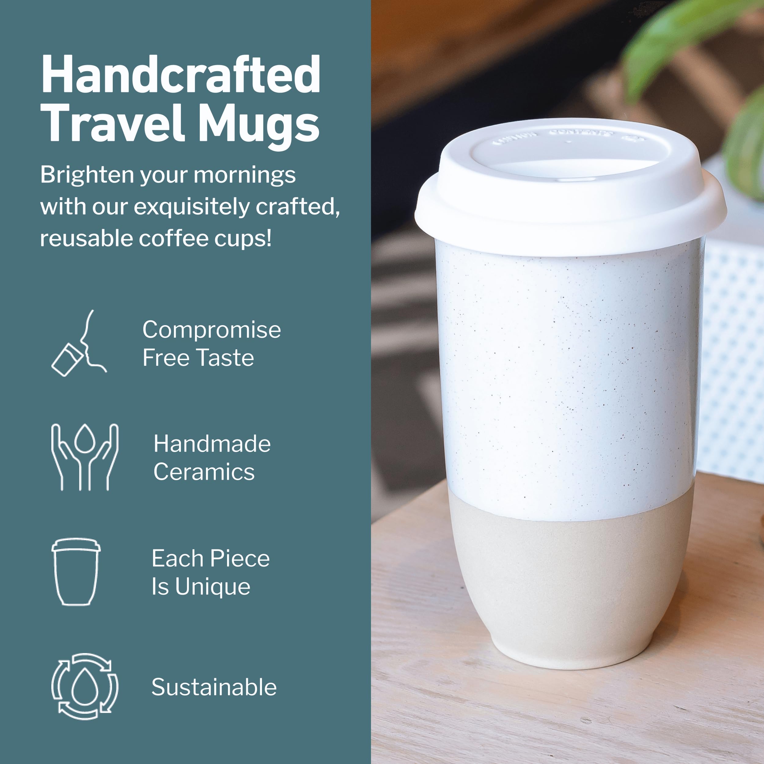 NOVA CERAMICS Travel Mug - Coffee Mug Travel - Microwave & Dishwasher Safe Coffee Clay Tumbler - Gifts For Women Men Him Her - 1