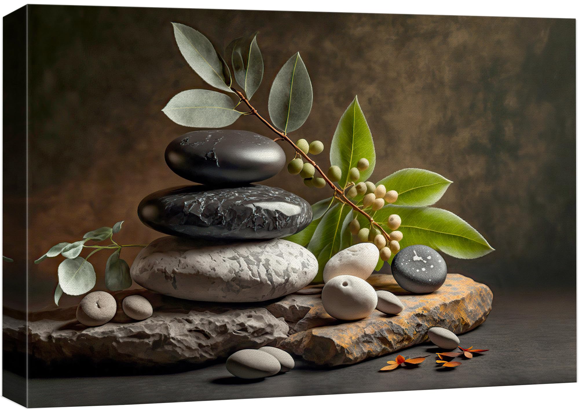 Wall26 Canvas Print Wall Art Zen Massage Stone Pebble Bamboo Leaf Nature Wilderness Photography Realism Modern Art Decorative Mu