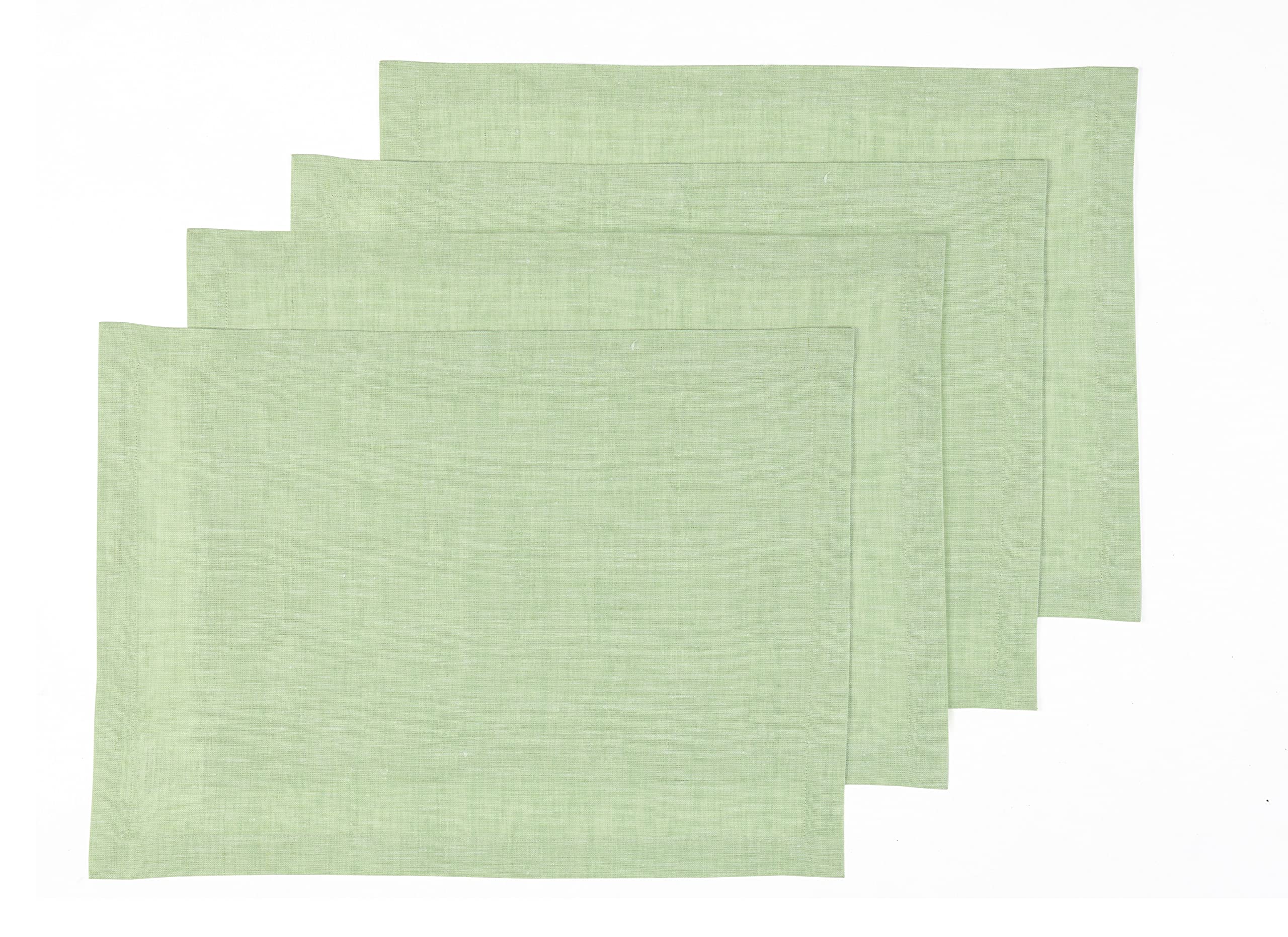 Solino Home Linen Placemats 19'' L X 14'' W Inch - 100% Pure Linen Chambray Green Cloth Placemats Set Of 4 - Athena, Washable Fa