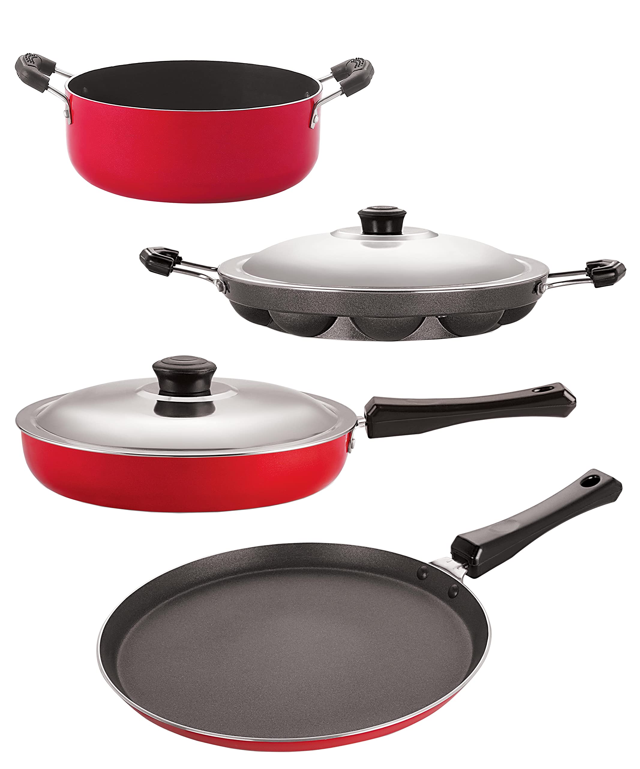Nirlon Aluminium Non Stick Kitchen Essentials Cookware Set Of 4 Pieces (Ft10_Fp12_Ap12_Cs24)