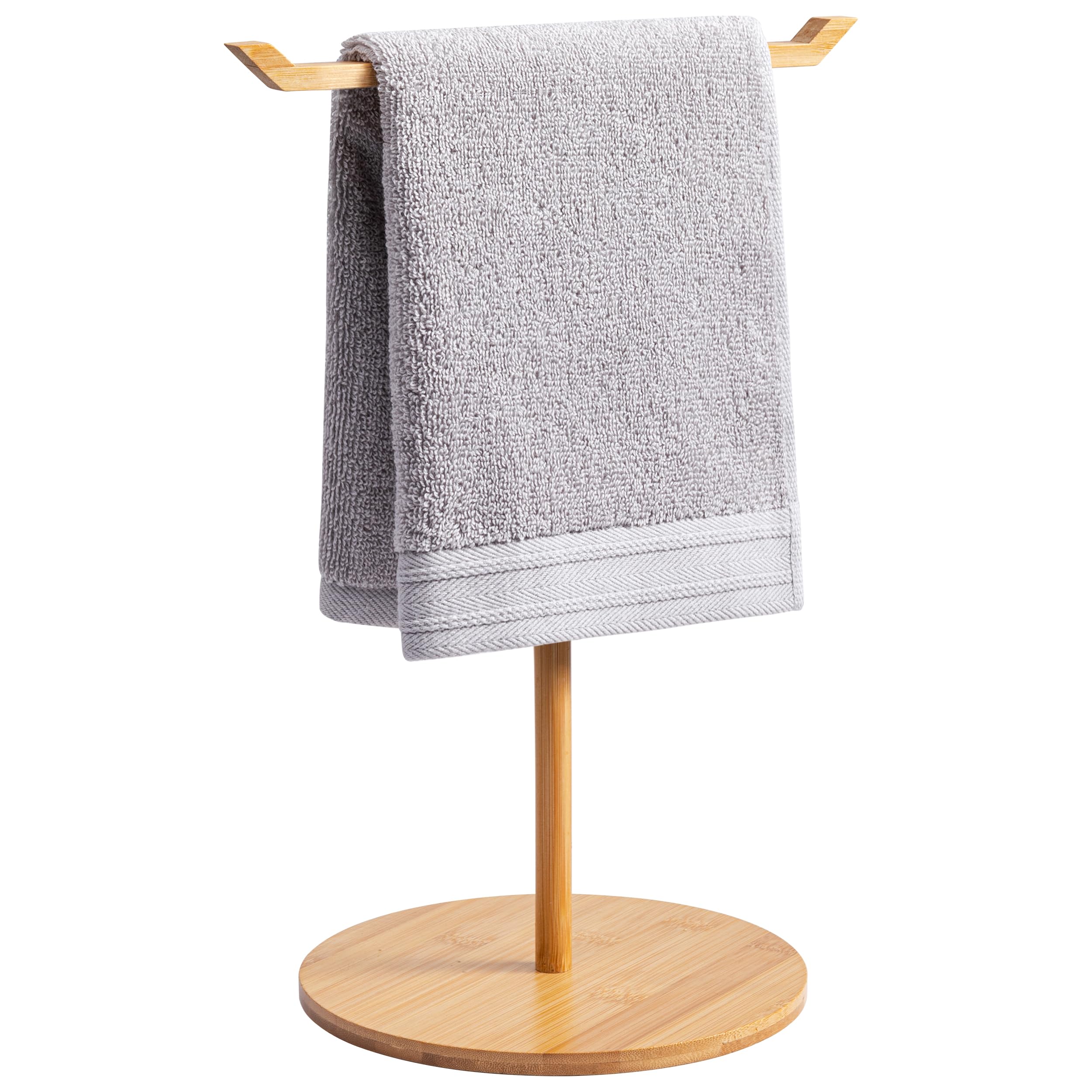 HBlife Towel Racks for Bathroom, Bamboo T-Shaped Free Standing Hand Towel Holder Stand, Towel bar for Bathroom Kitchen & Counter