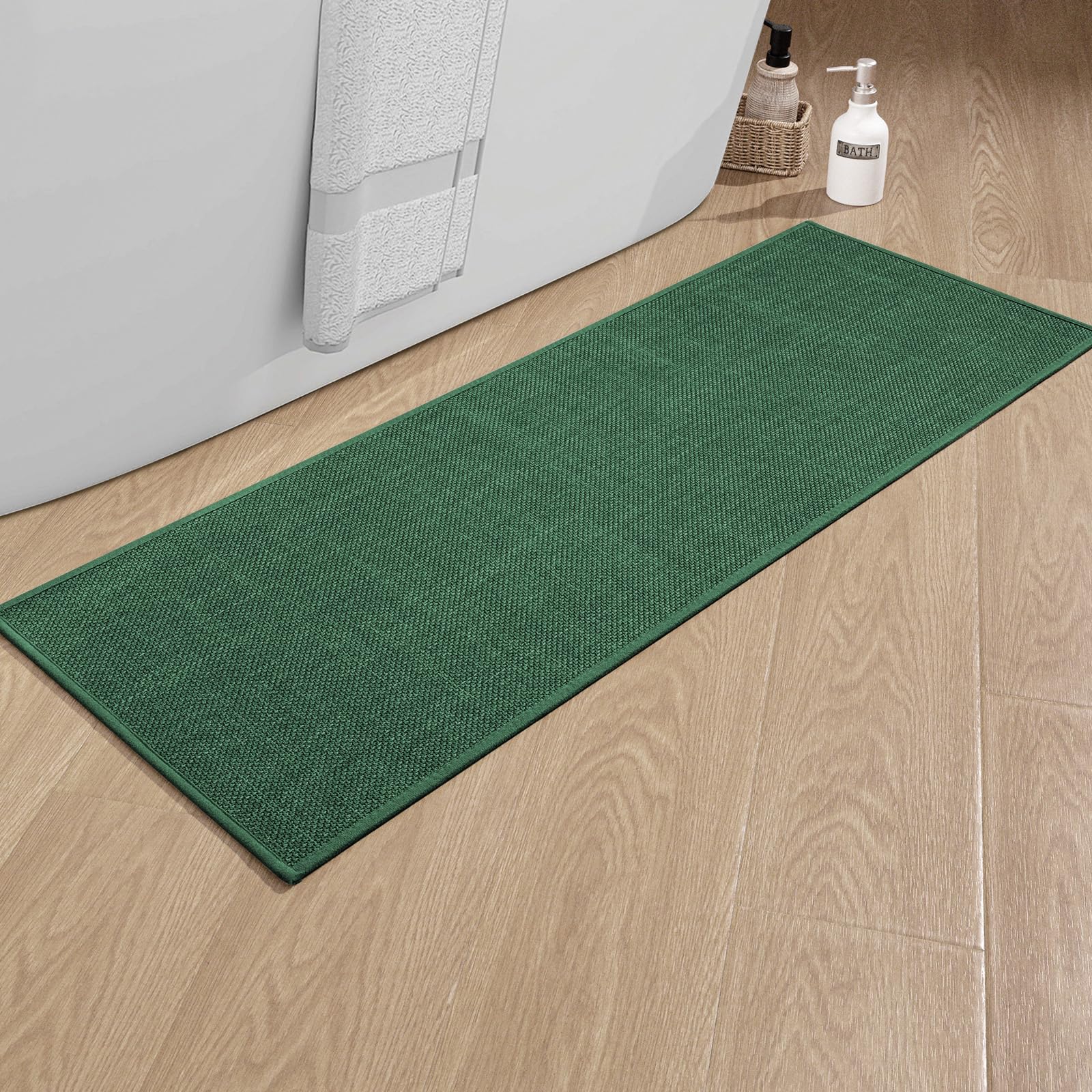 Chakme Bathroom Rugs Mat 59X17, Ultra Thin Non Slip Bath Mat Runner Quick Dry Absorbent Bath Mat For Bathroom Floor, (Green, 59'