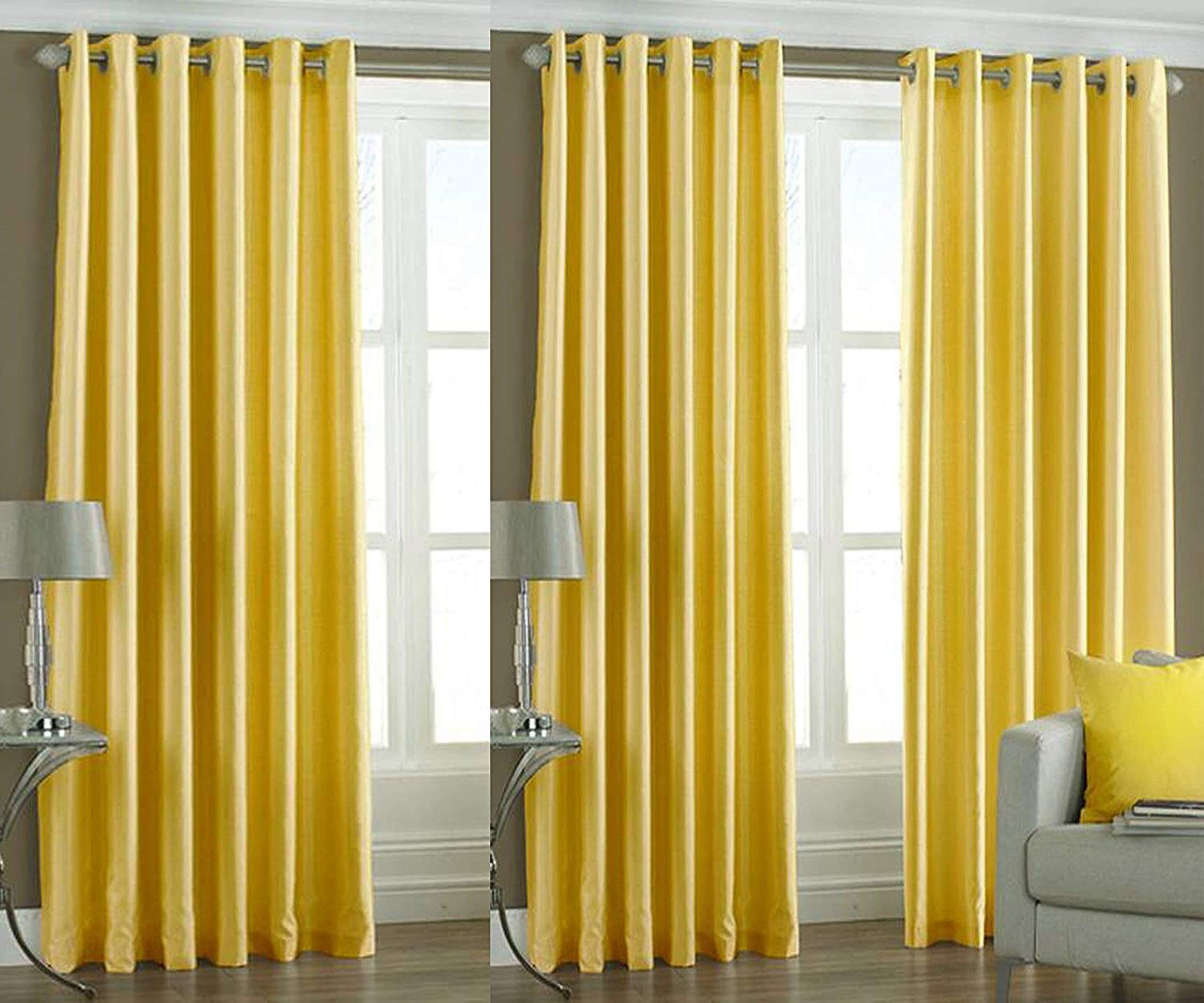 Galaxy Home Decor Solid Plain Curtains for Long Door 10 Feet, Pack of 3, Yellow