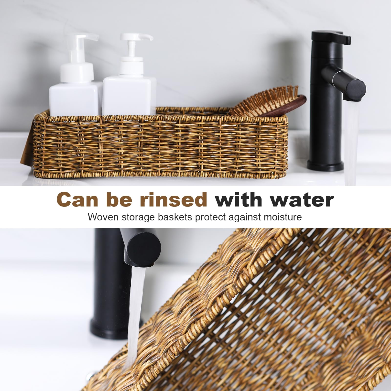 Upinfree Small Wicker Basket For Toilet: Waterproof Storage Basket Organizing Over Tank Topper Tan 2Pack